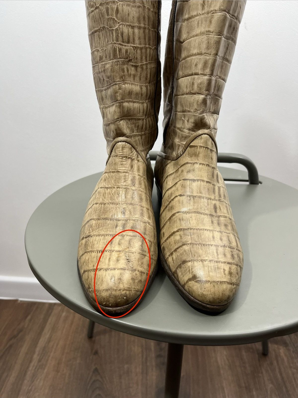 Other Vintage Croc-Embossed Leather Tall Boots Beige Size 37.5 Size US 7 / IT 37 - 9 Thumbnail