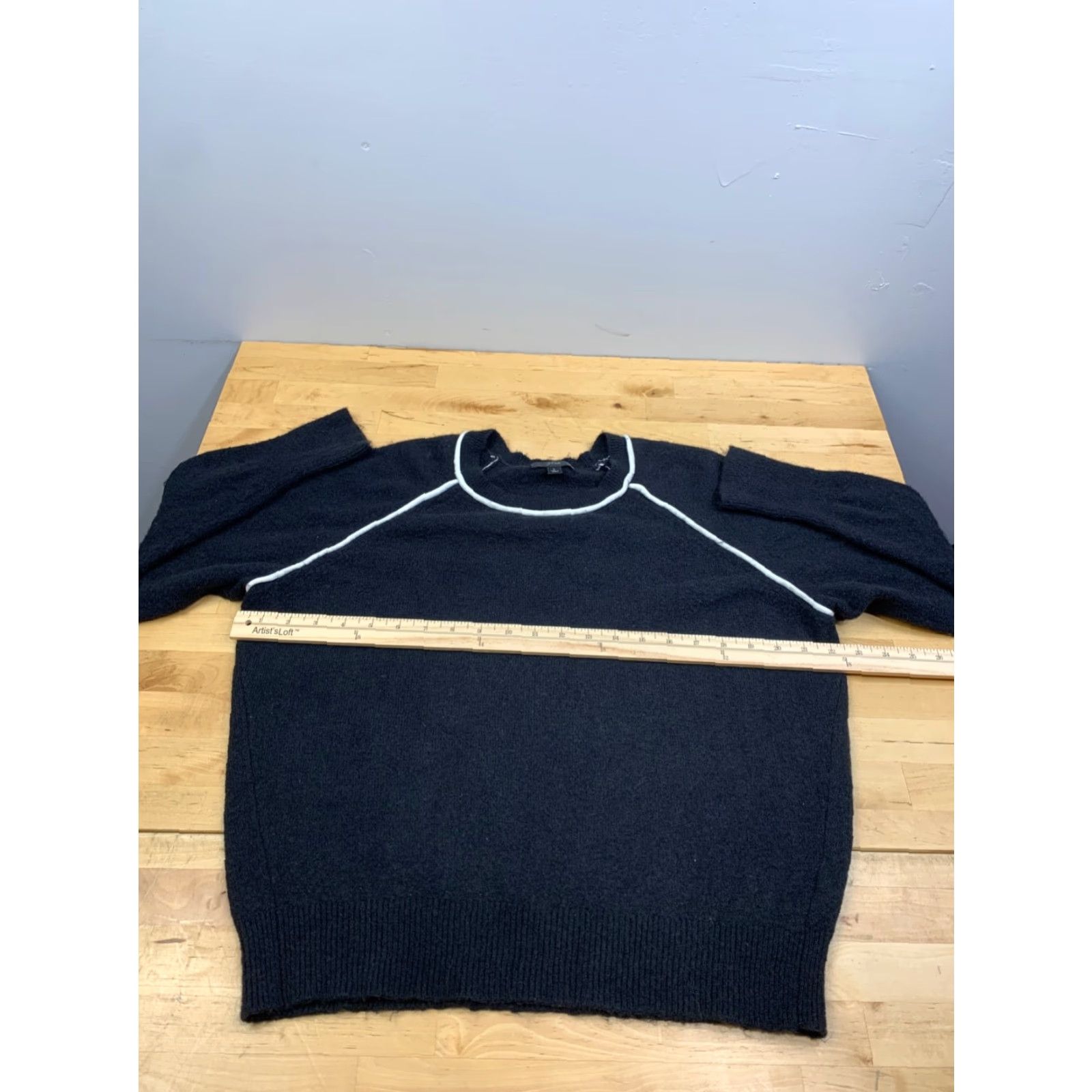J.Crew J Crew Tipped Raglan Sleeve Sweater Womens L Black Wool Blend 12333 Size L / US 10 / IT 46 - 4 Thumbnail