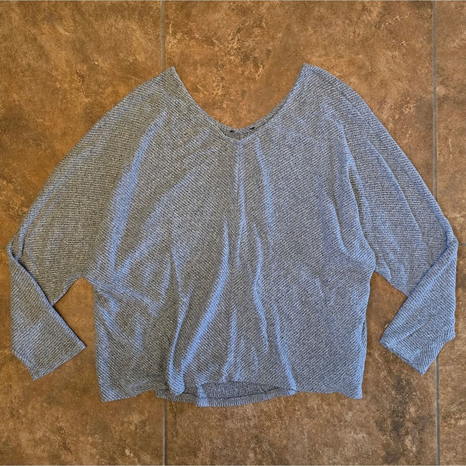 Other Grey Ribbed Oversize Sweater Vneck Size L / US 10 / IT 46 - 1 Thumbnail