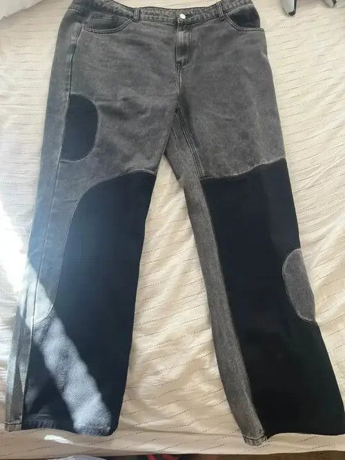 Designer Gray Spliced Loose Jeans Patchwork Size US 30 / EU 46 - 3 Thumbnail