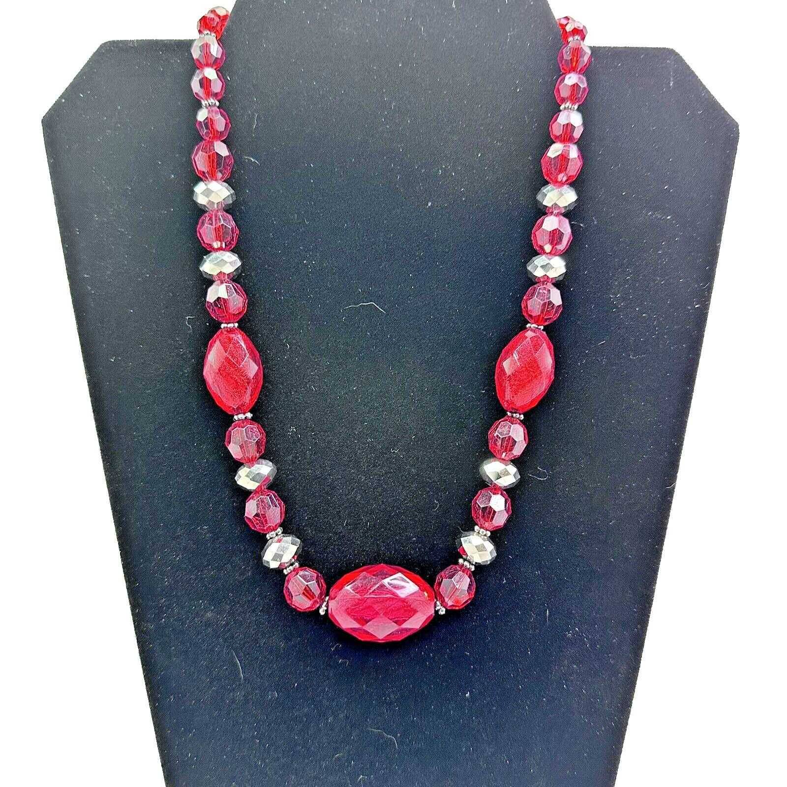 The Unbranded Brand Red Wine Faceted Beads GunMetal Chain Statement Necklace 18" Size ONE SIZE - 2 Thumbnail