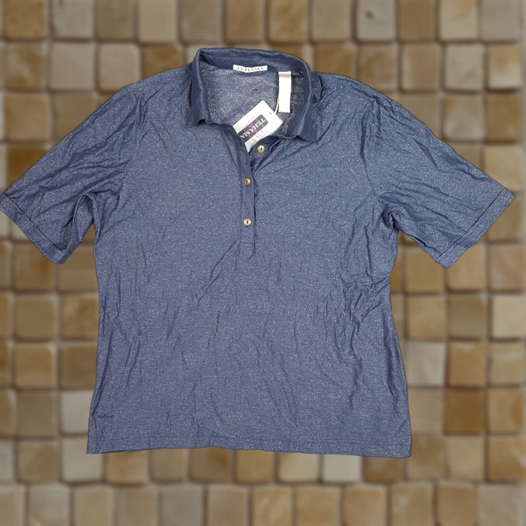 Vintage Blue Silver Collared Preppy Women's Size XL Stretch Modal Tennis Golf Polo Shirt Size XL / US 12-14 / IT 48-50 - 1 Thumbnail