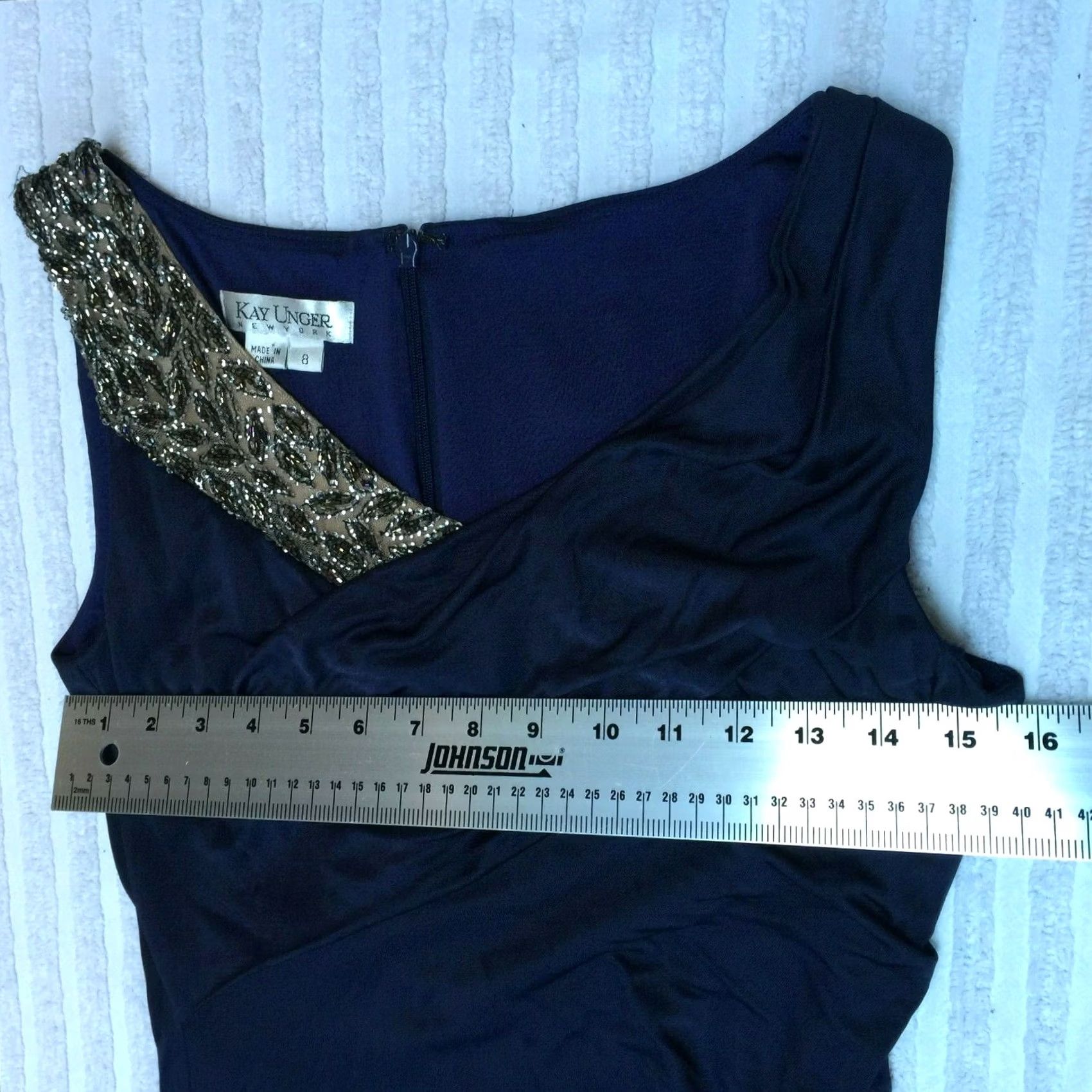 Vintage VINTAGE Kay Unger Beaded Drape Front Sleeveless Sheath Dress Lined Navy 8 Womens Girls Mens Adjustable Size M / US 6-8 / IT 42-44 - 6 Thumbnail
