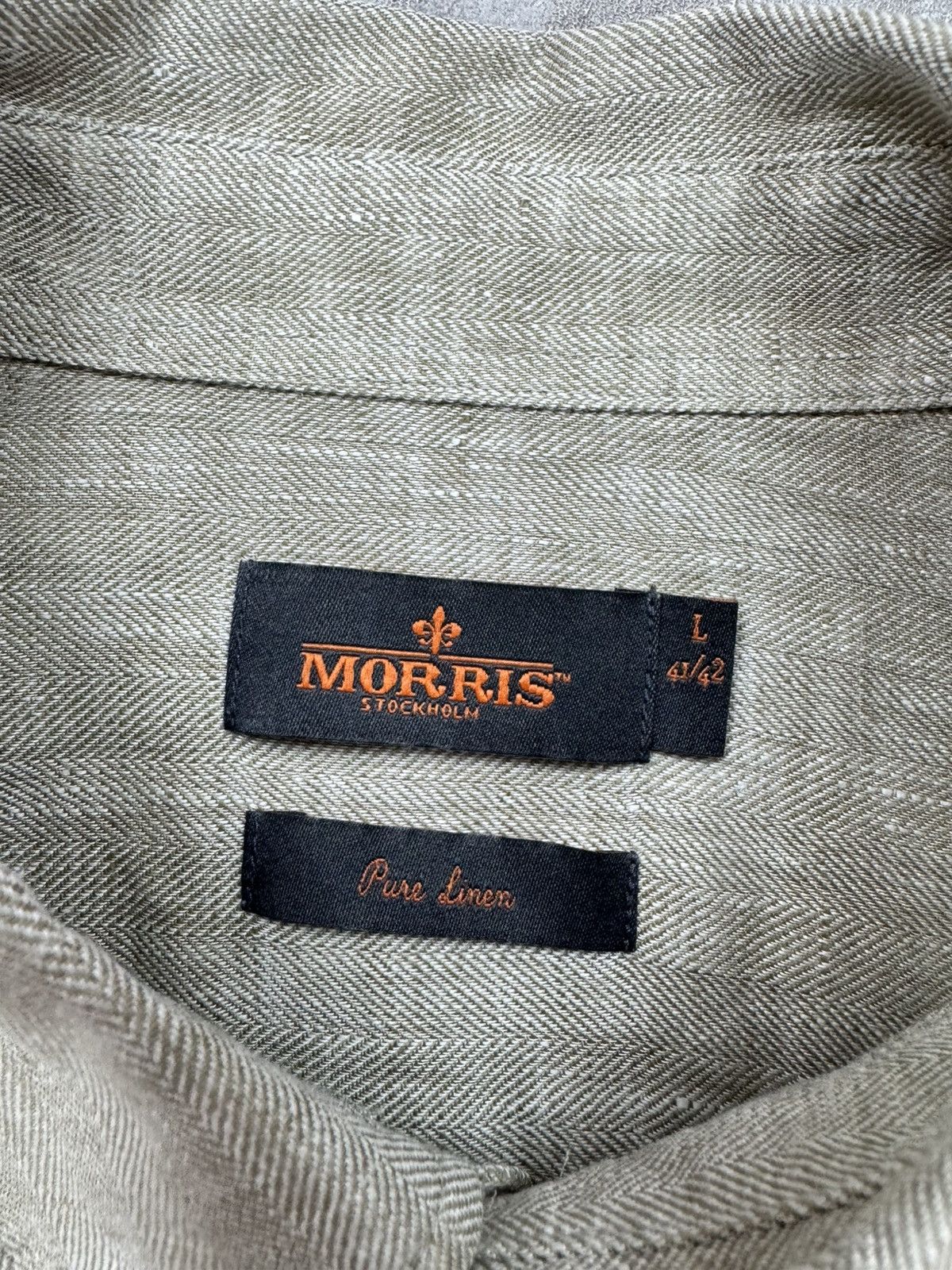 Morris MORRIS Pure Linen Shirt Herringbone Button Up Long Sleeve Size US L / EU 52-54 / 3 - 4 Thumbnail