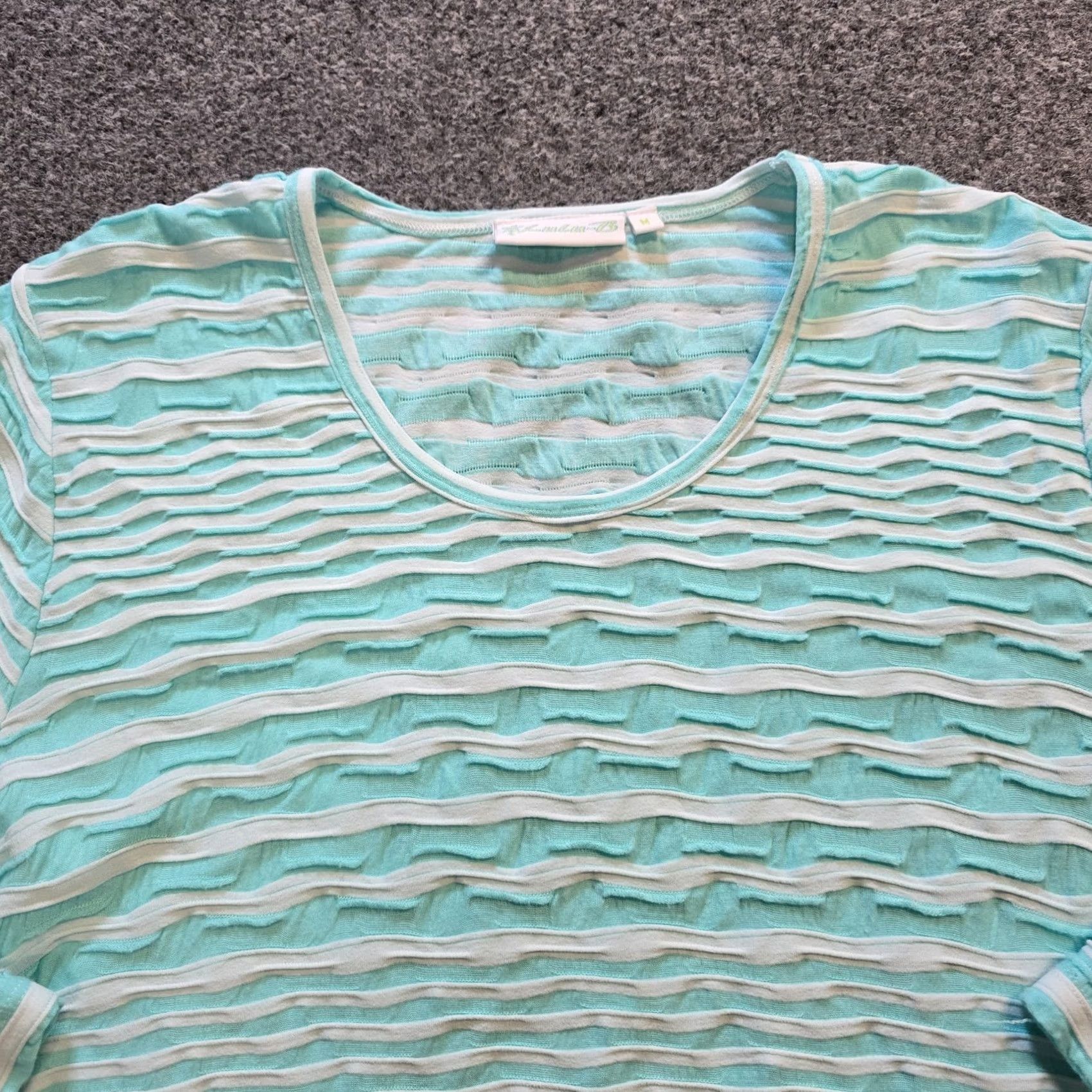 Vintage Lulu B Top Womens M Green Striped 3/4 Sleeve Textured Stretch Tunic Casual Shirt Blouse Womens Size M / US 6-8 / IT 42-44 - 2 Thumbnail