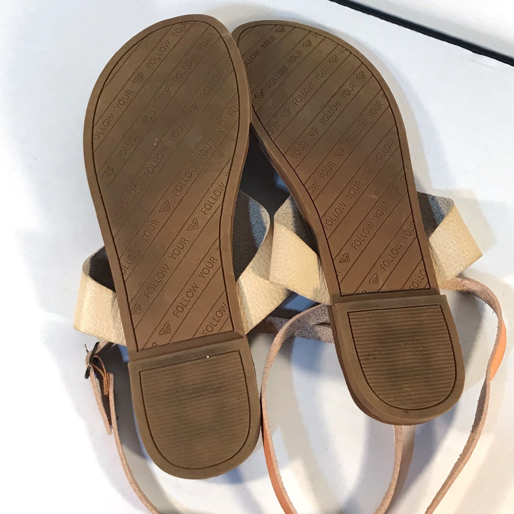 Vintage Roxy Leather Sandals Beige/Orange Thong Women's Size 7.5 - Adjustable Ankle Wrap, Flat Heel, Comfort Size US 7.5 / IT 37.5 - 5 Thumbnail