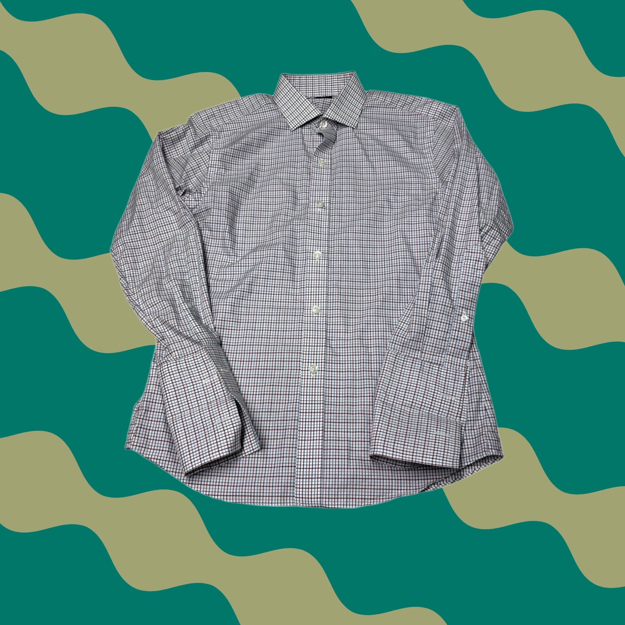 Proper Cloth Proper Cloth Shirt Mens XS Check Button Down Blue Burgundy French Cuff Cotton Size US XS / EU 42 / 0 - 1 Thumbnail