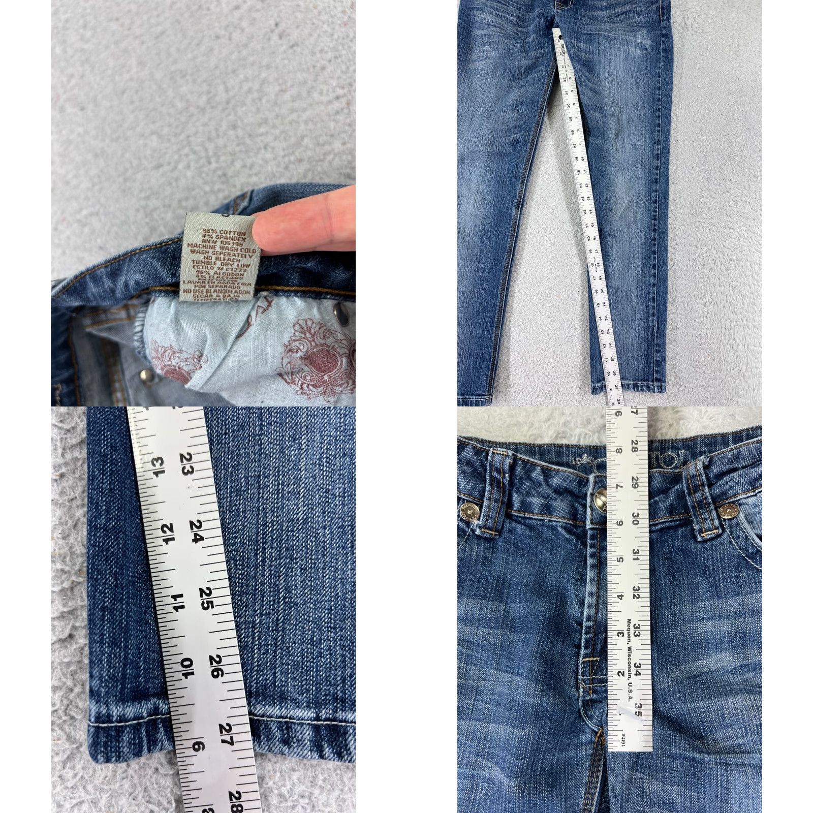 Vintage C'est Toi Jeans Womens 5 Blue Denim Straight Leg Cotton Blend Low 26x27 Jeans 5-Pocket Design Distressed Stretch Regular Size 27" / US 4 / IT 40 - 8 Thumbnail