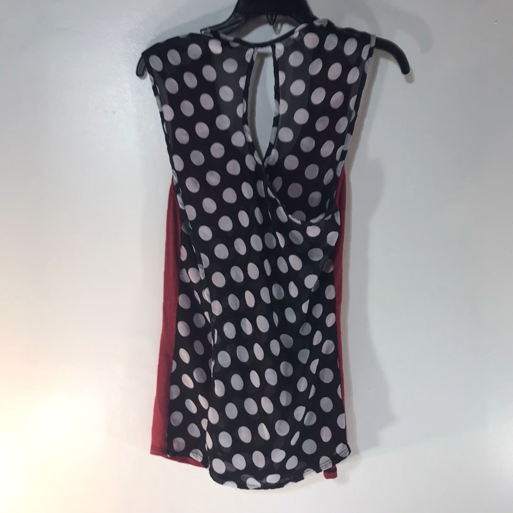 Vintage CROWN OF HEARTS Womens Blouse XL Red/Black/White Polka Dot Sheer Back Sleeveless USA Size XL / US 12-14 / IT 48-50 - 2 Thumbnail