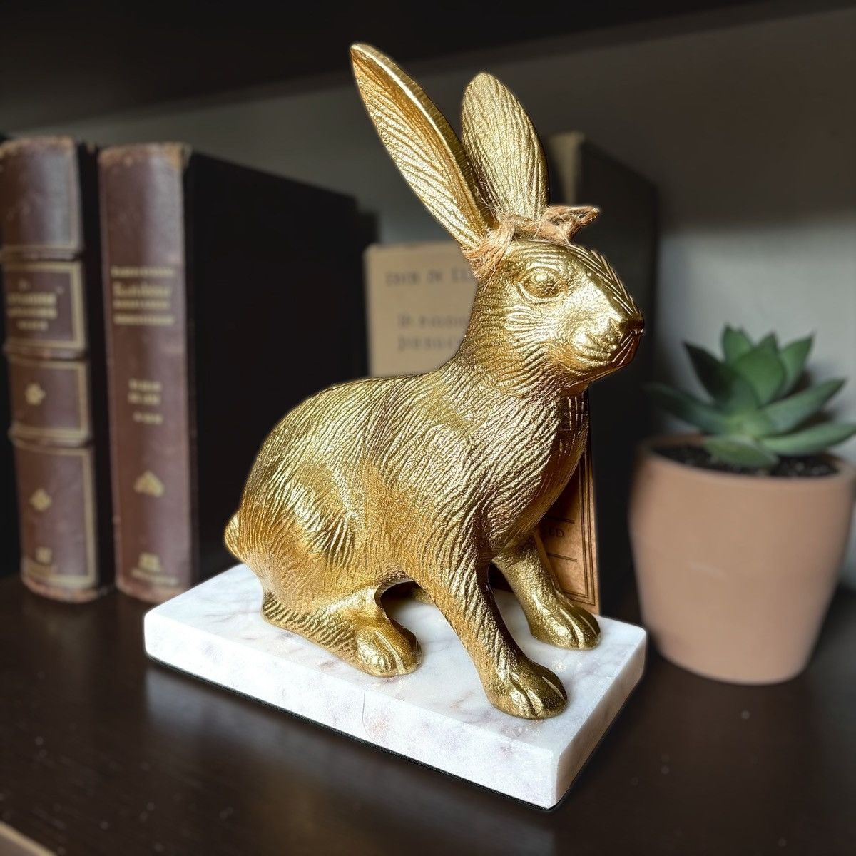 Handmade Well Dressed Home Metal Rabbit Sculpture with Marble Base Size ONE SIZE - 1 Thumbnail