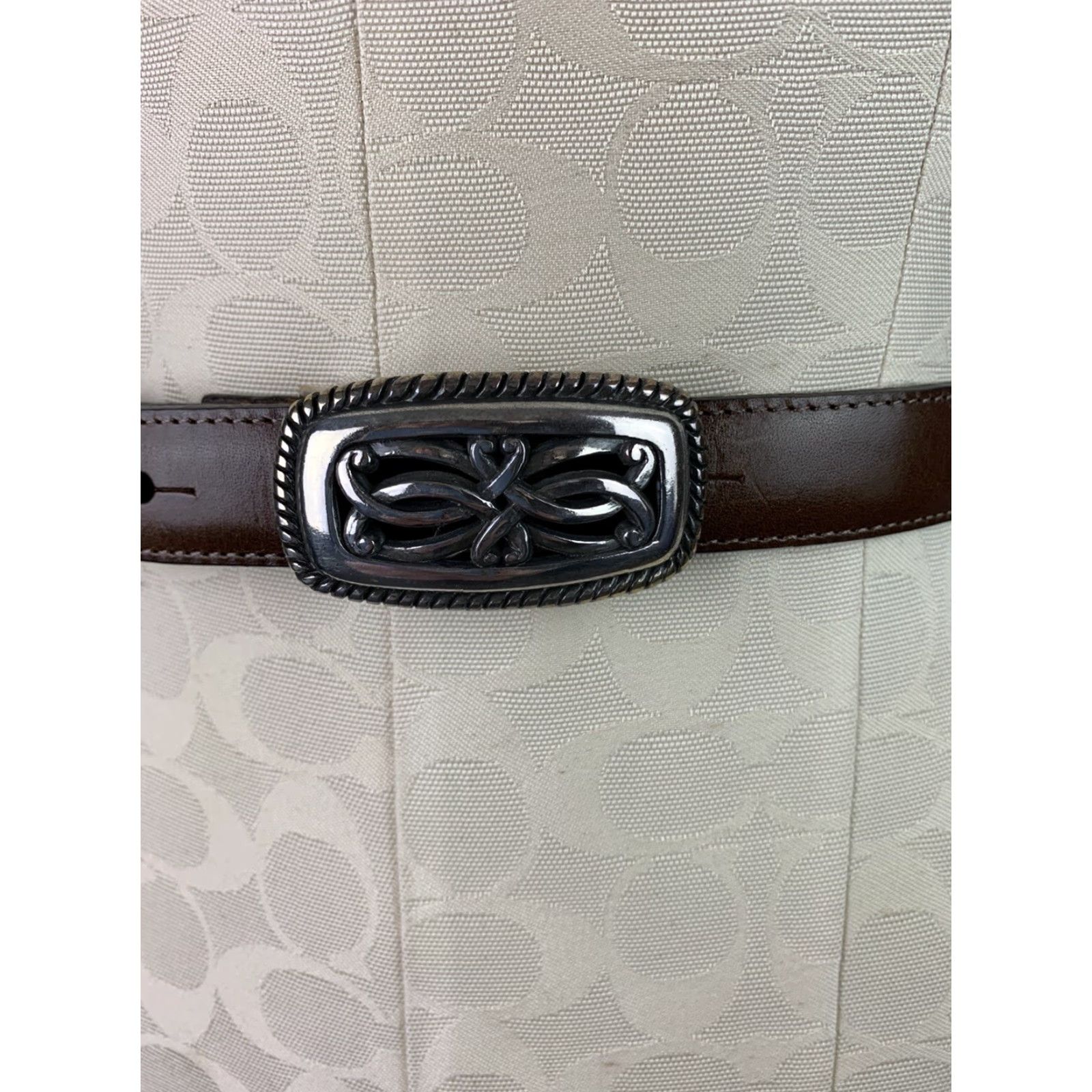 Brighton VINTAGE Brighton Belt Women's Brown Leather Silver Filigree Buckle Style 35409 Medium 28-32" 3/4"W Adjustable Mens Womens Size ONE SIZE - 3 Thumbnail