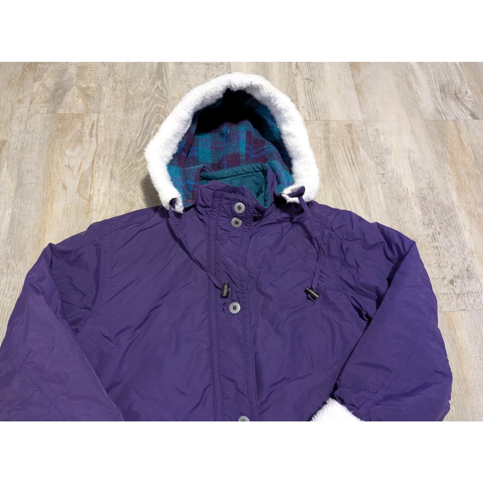 Vintage VINTAGE L.L.Bean Parka Womens M Wool Lined Made in USA Faux Fur Trim Purple Solid Hooded Coat Mens? No — end gender: Womens Size M / US 6-8 / IT 42-44 - 2 Thumbnail