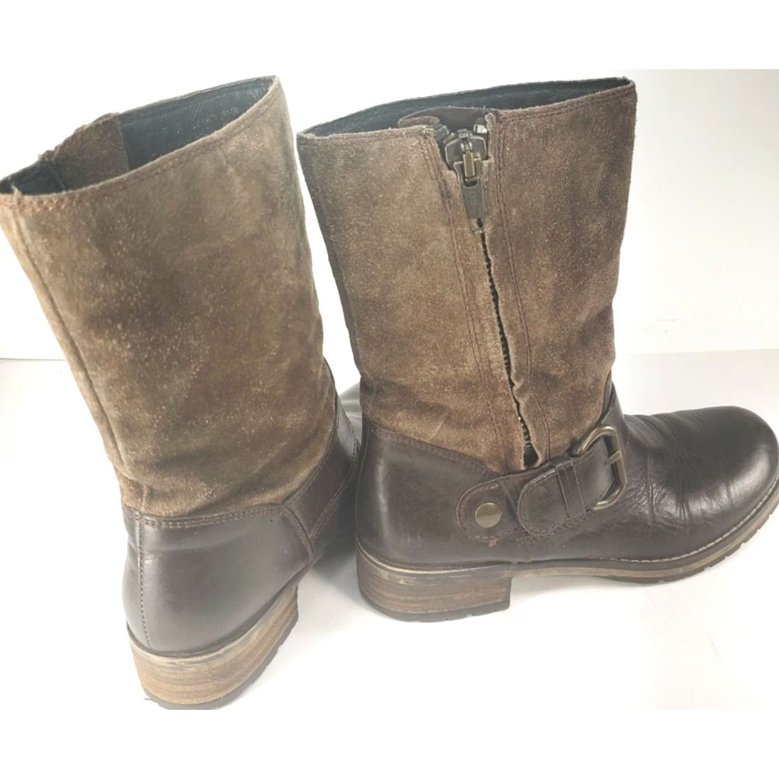 Clarks Clarks Majorca Isle Boots Women's 7M Brown Suede Leather Zip Block Heel Two Tone Western Casual Comfort Boots Women 66576 Size US 7 / IT 37 - 4 Thumbnail