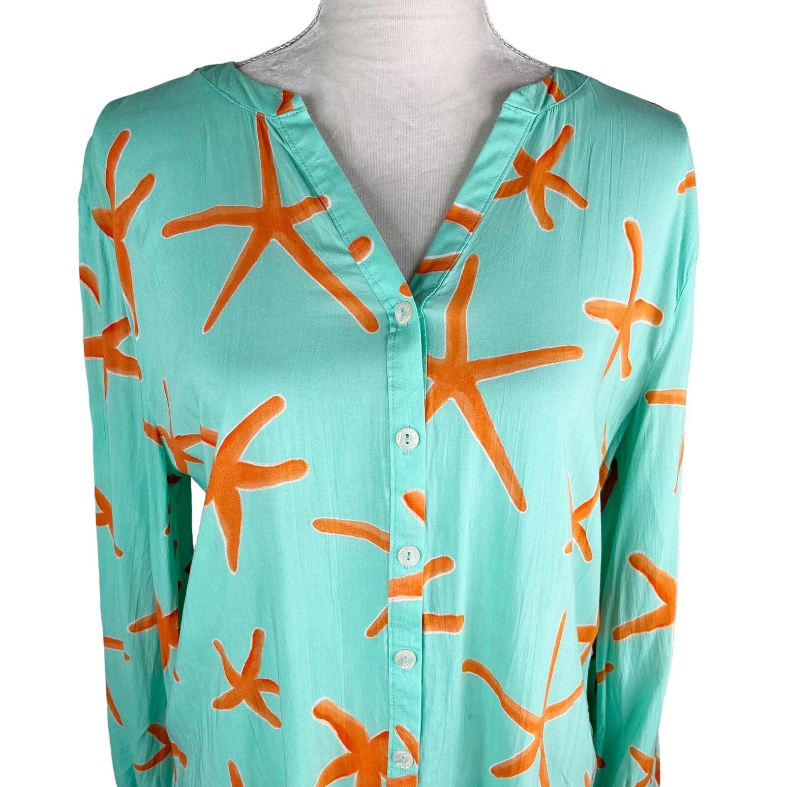 Other Haley and the Hound Starfish Button Down Blouse L Mint Coral Size L / US 10 / IT 46 - 3 Thumbnail