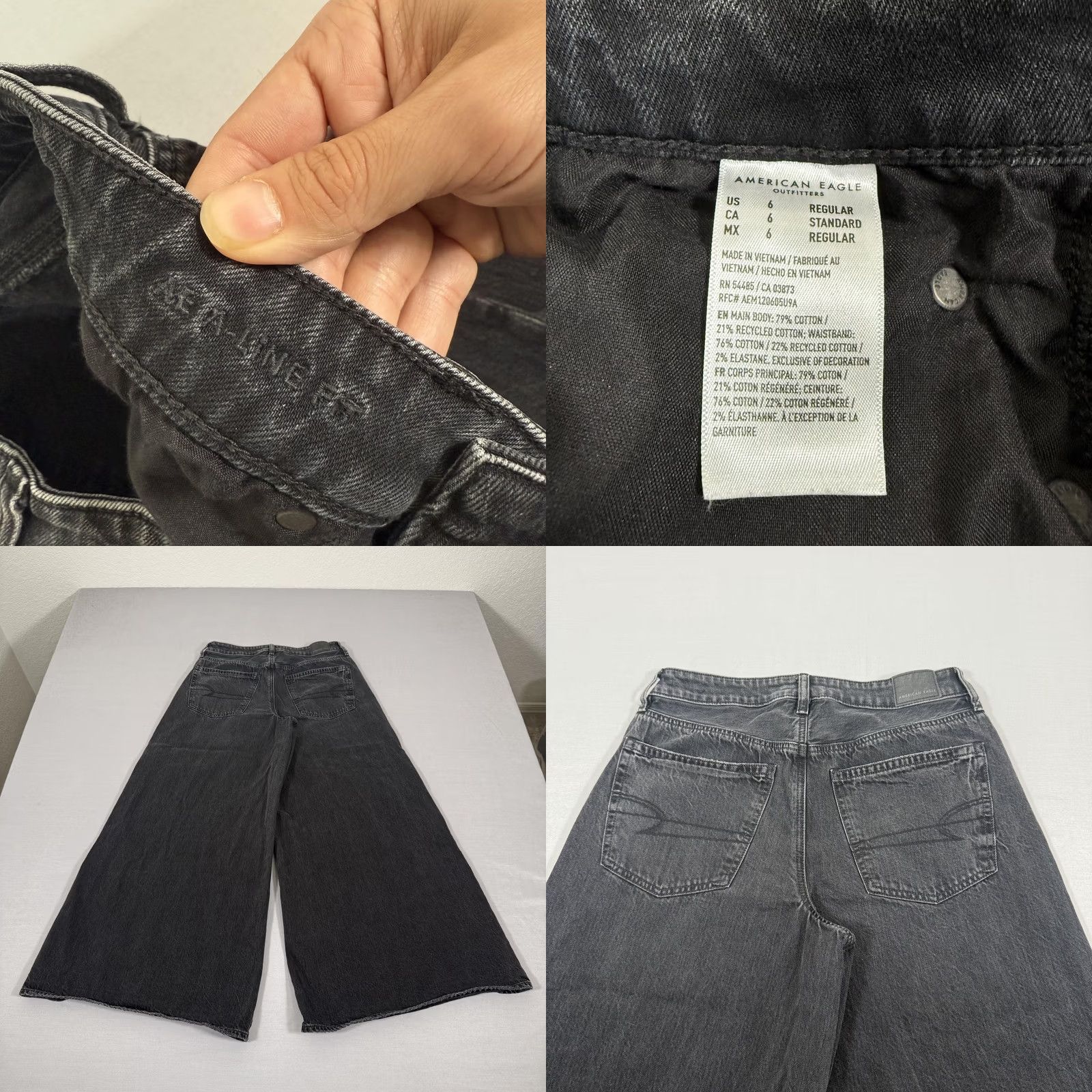 American Eagle Outfitters American Eagle Jeans Womens 6 Black Wide Leg Baggy Denim Pants Stretch Size 28" / US 6 / IT 42 - 9 Thumbnail