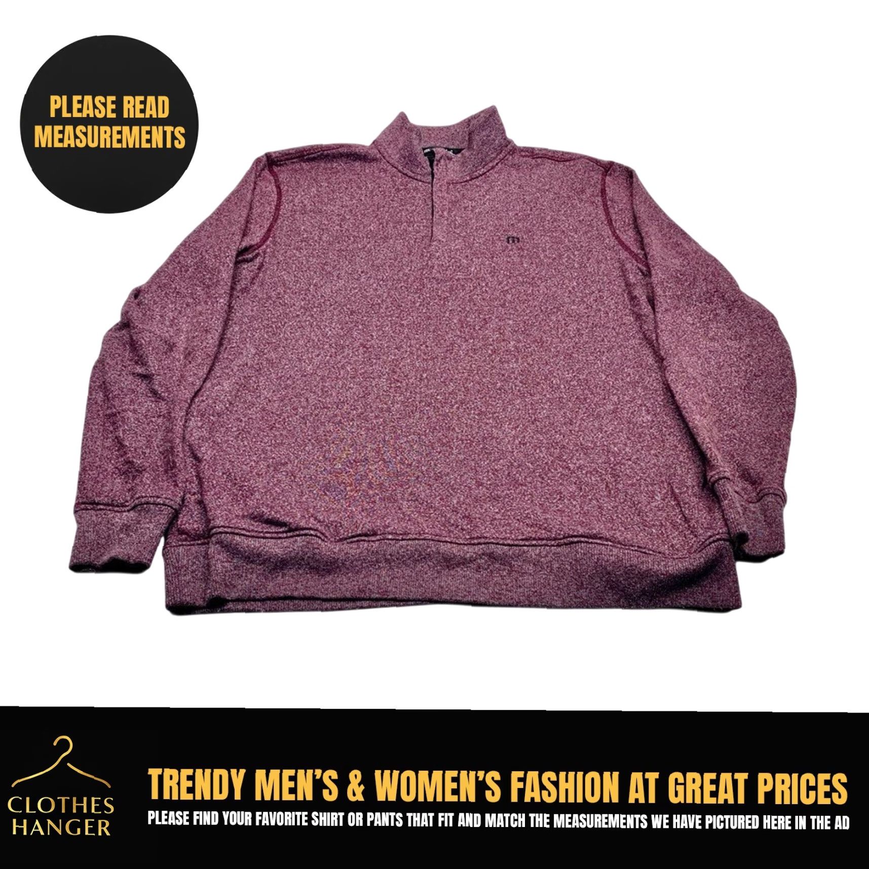 TravisMathew Travis Mathew Long Sleeve Fleece 1/4 Zip Sweater Mens 2XL Maroon Heather Golf Size US XXL / EU 58 / 5 - 2 Thumbnail