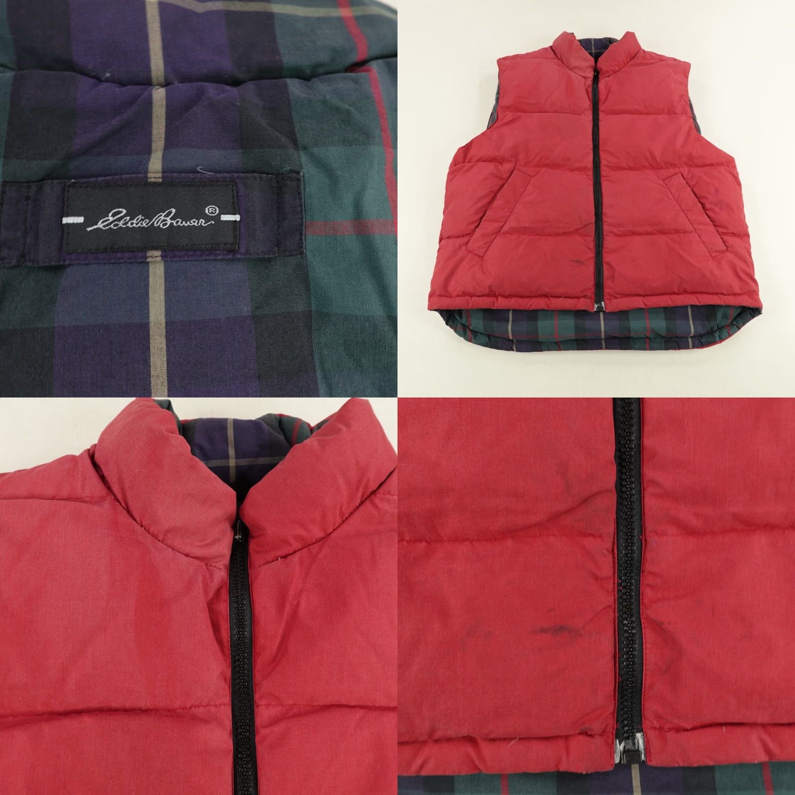 Eddie Bauer Vintage Eddie Bauer Vest Men Medium Red Green Blue Tartan Reversible Goose Down Jacket Coat Down Insulation Lining Polyester Polyester Pockets Zipper Size US M / EU 48-50 / 2 - 8 Thumbnail