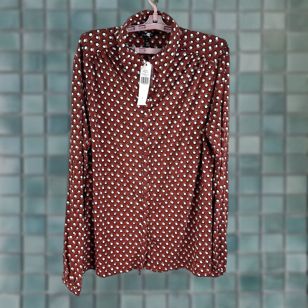 Vintage Long Tail Sally Polka Dot Jersey Blouse Womens Size L Orange Long Sleeve Tunic NWT Size L / US 10 / IT 46 - 1 Thumbnail