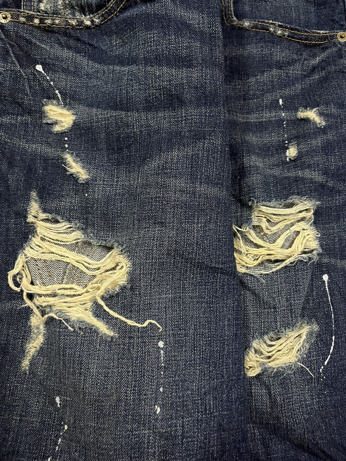 Other High Waist Blue Wash Paint Splatter Distress Short Jeans Size 28" / US 6 / IT 42 - 5 Thumbnail