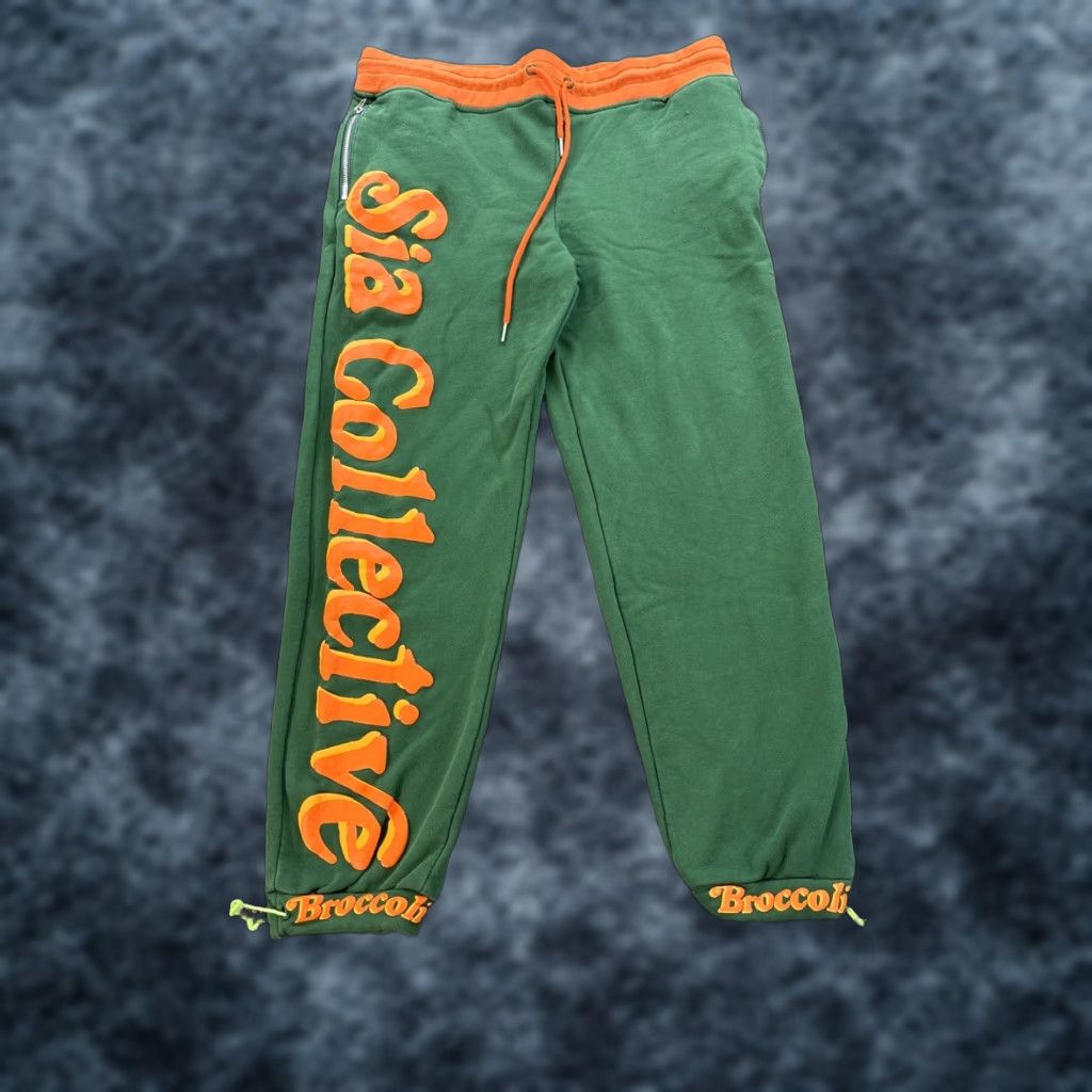 Vintage Sia Collective Track Pants Mens L Green Sweatpants Zip Pockets Ankles Broccoli Size US 33 - 1 Thumbnail