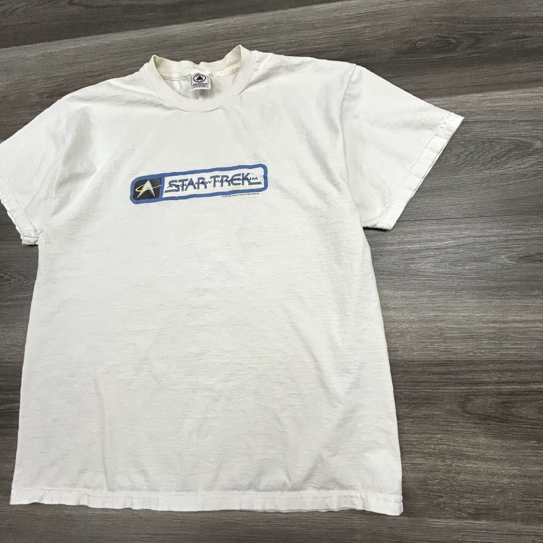Delta VINTAGE Star Trek Shirt Mens L White Graphic 1999 Millennium Earth Tour Delta Pro Weight Crew Neck Short Sleeve Size US L / EU 52-54 / 3 - 4 Thumbnail