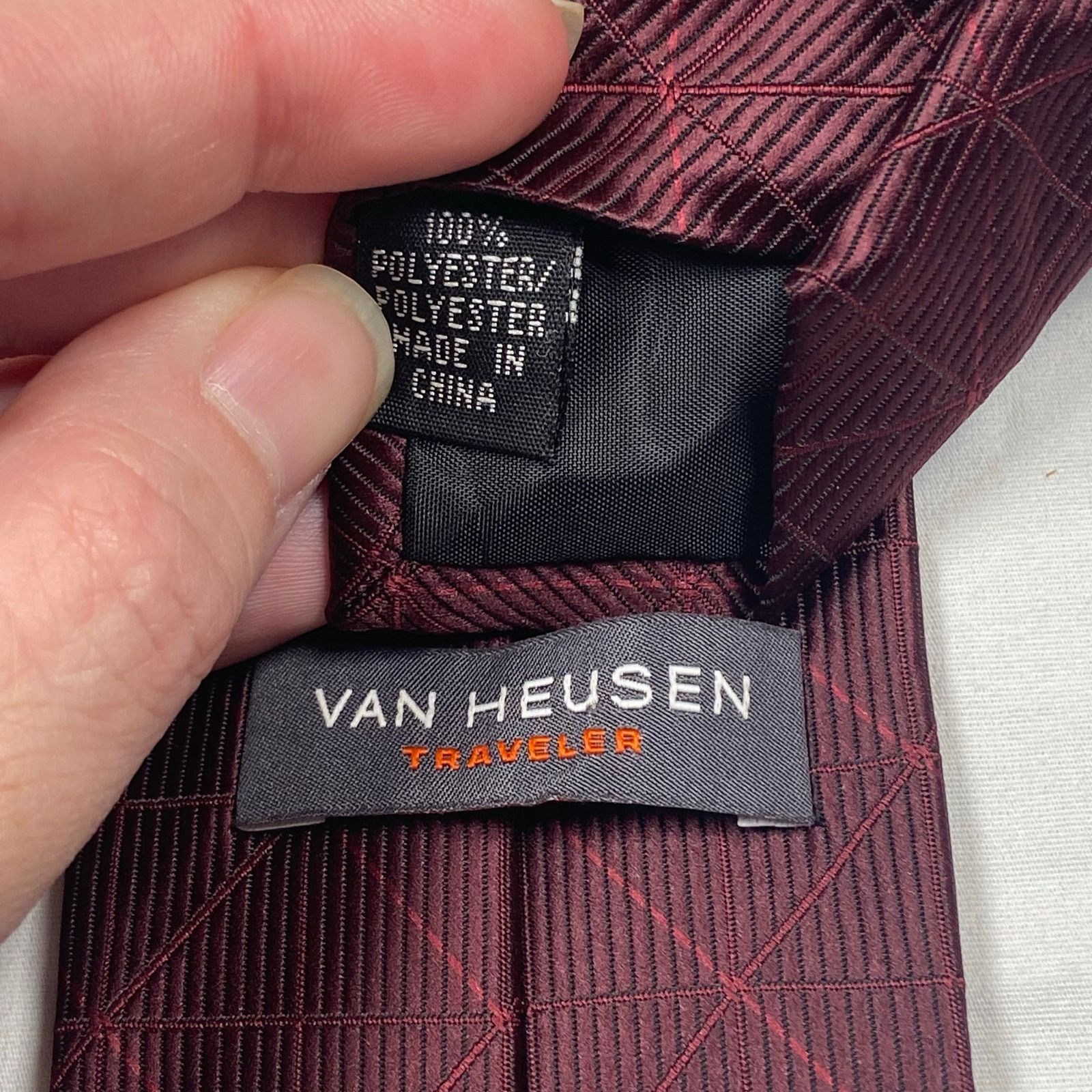 Van Heusen Van Heusen Men's Tie Traveler Slim Maroon Geometric Size ONE SIZE - 3 Thumbnail