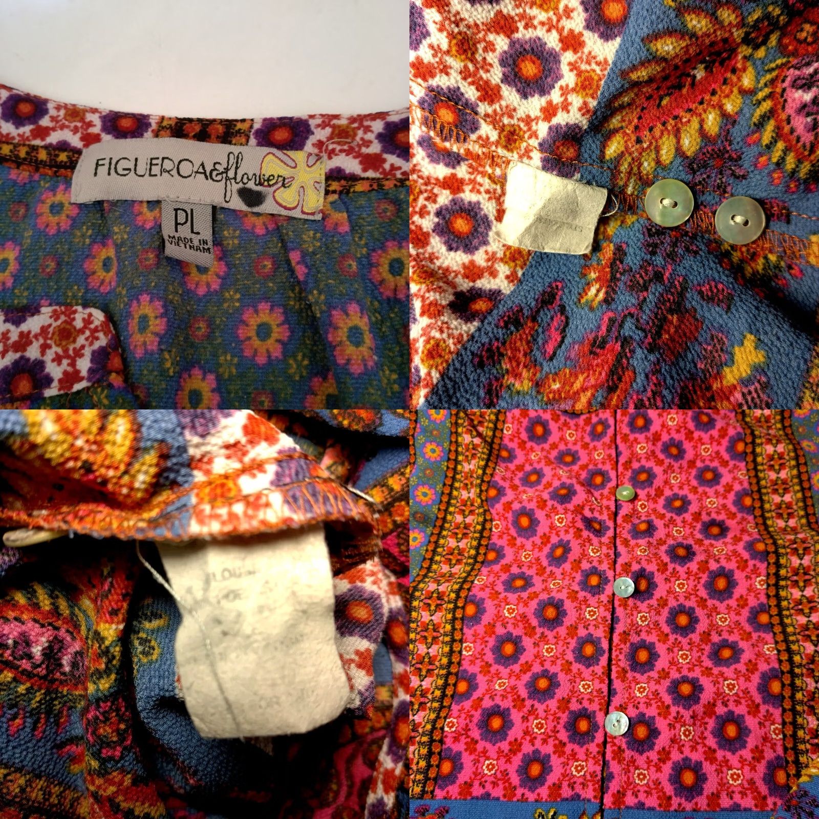 Vintage Figueroa & Flower Blouse Petite PL Button Up Tapestry Floral Tie Waist Boho Shirt Womens Size L / US 10 / IT 46 - 8 Thumbnail