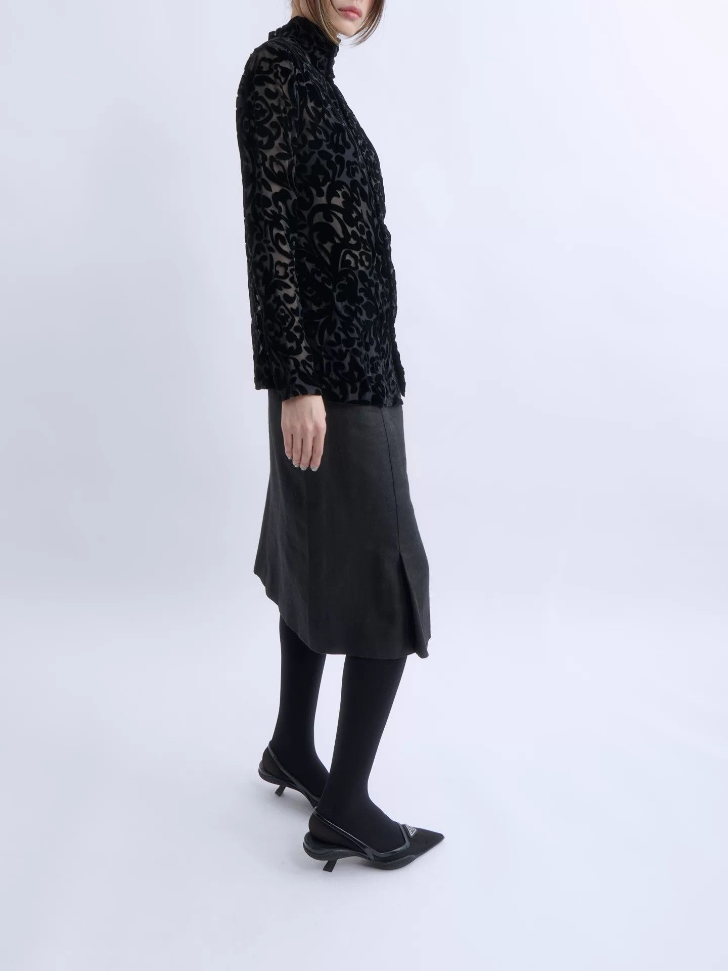 Romeo Gigli ROMEO GIGLI 90s Black Sheer Velvet Turtleneck Top Size S / US 4 / IT 40 - 5 Thumbnail