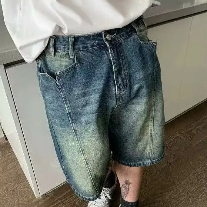 Japanese Brand Retro loose straight leg spliced denim shorts Size US 32 / EU 48 - 5 Thumbnail