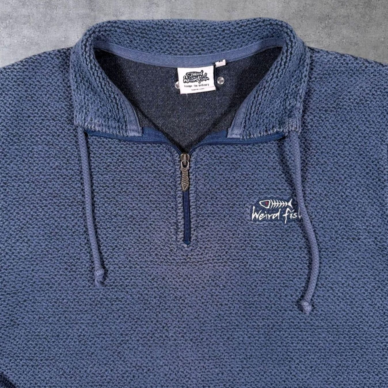 Vintage Weird Fish Embroidered Mini Logo Blue Macaroni Knit 1/4 Zip Sweatshirt L Mens Pullover Jumper Size US L / EU 52-54 / 3 - 4 Thumbnail