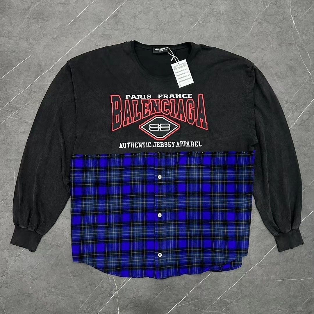 Balenciaga Balenciaga Plaid Spliced Long Sleeve Shirt US S Size US S / EU 44-46 / 1 - 1 Thumbnail