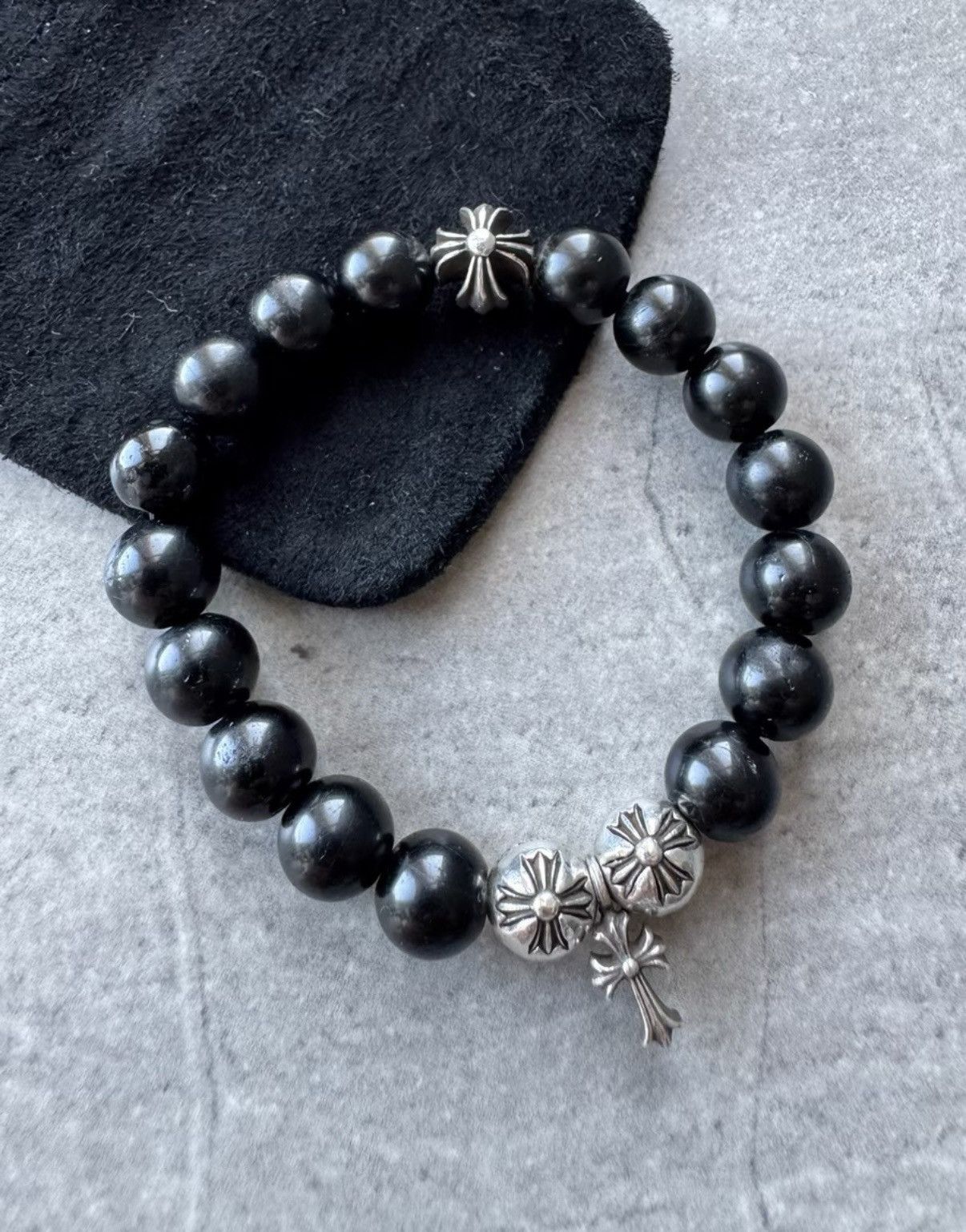 Chrome Hearts Chrome Hearts Cross Silver Bead & Obsidian Bracelet Size ONE SIZE - 1 Thumbnail