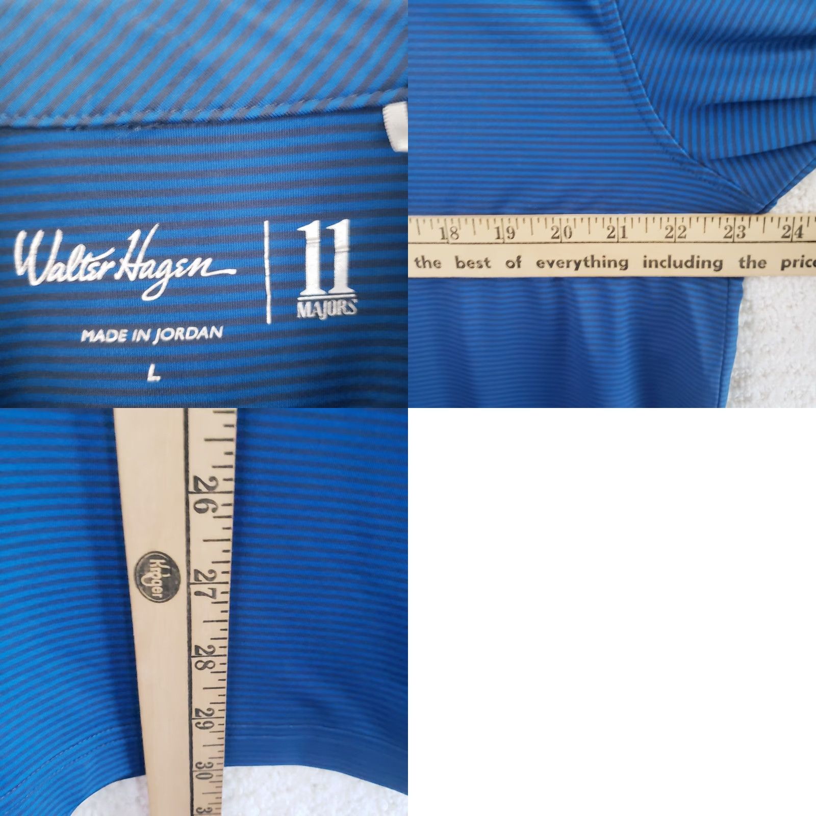 Vintage Walter Hagen 11 Majors Polo Shirt Mens L Blue Charcoal Striped Golf Stretch Activewear Polo Short Sleeve Casual Workwear Knit Polyester Blend Size US L / EU 52-54 / 3 - 9 Thumbnail