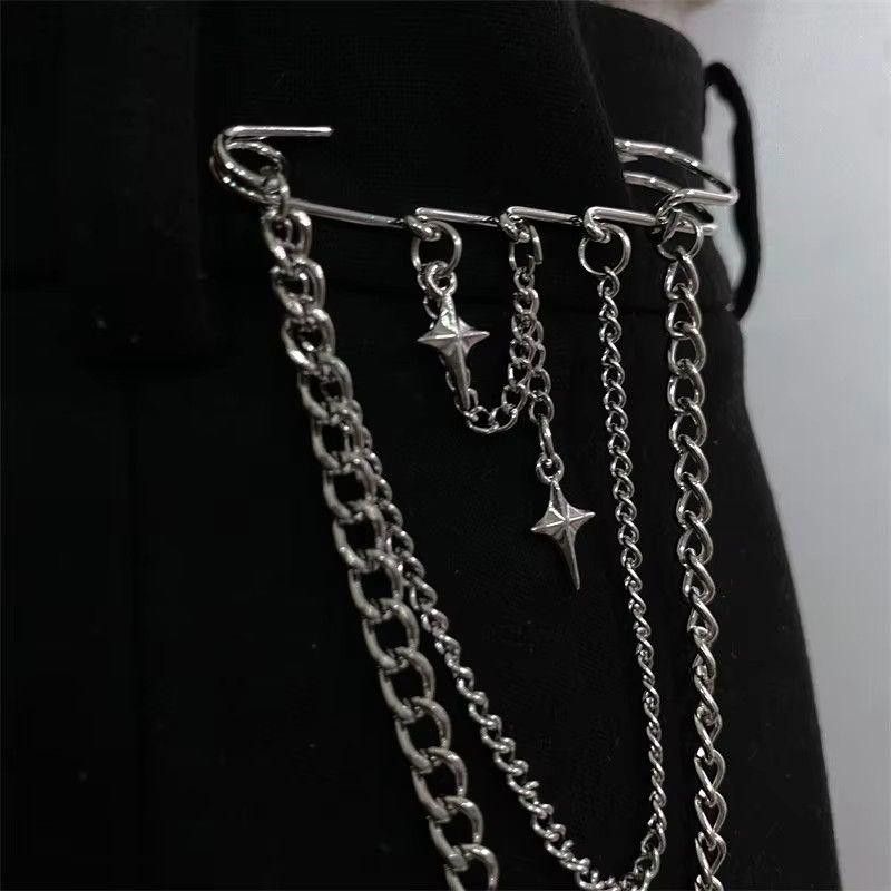 Jewelry STAR Chain Brooch Decoration Tassel Chain Pin Size ONE SIZE - 2 Thumbnail