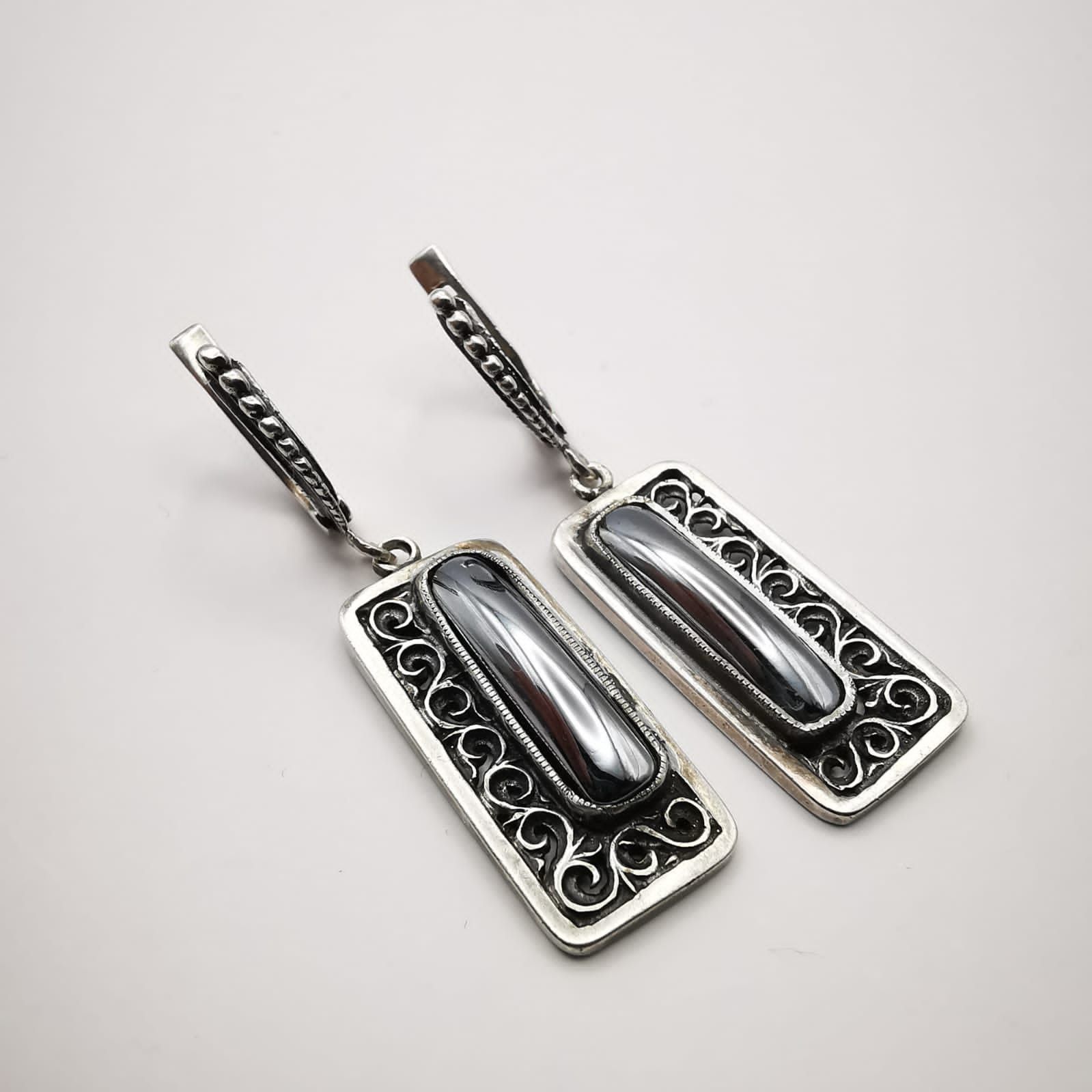 Vintage Vintage Earrings"Lanes" 925 Sterling Silver,Hematite Size ONE SIZE - 2 Thumbnail