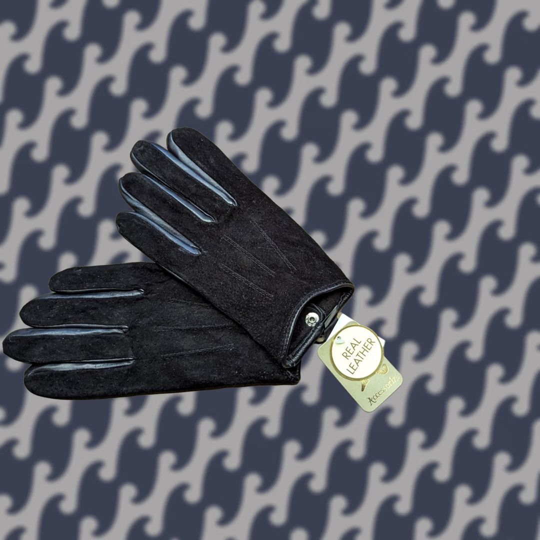 Vintage Genuine Leather Women's Gloves Black Winter M-L Glove Style Mens? Ladies? (Note: Original title indicates Womens) Size ONE SIZE - 1 Thumbnail