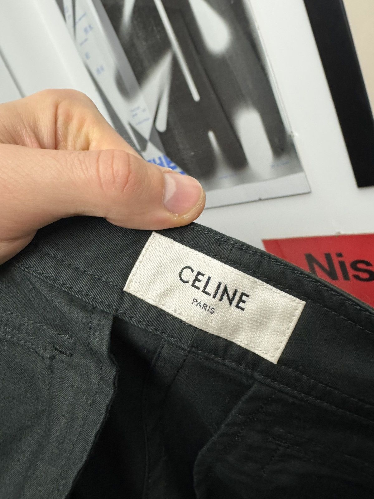 Celine × Hedi Slimane Celine Hedi Slimane Black Gold Triomphe Logo Cargo Pant Rare Size US 33 - 6 Thumbnail