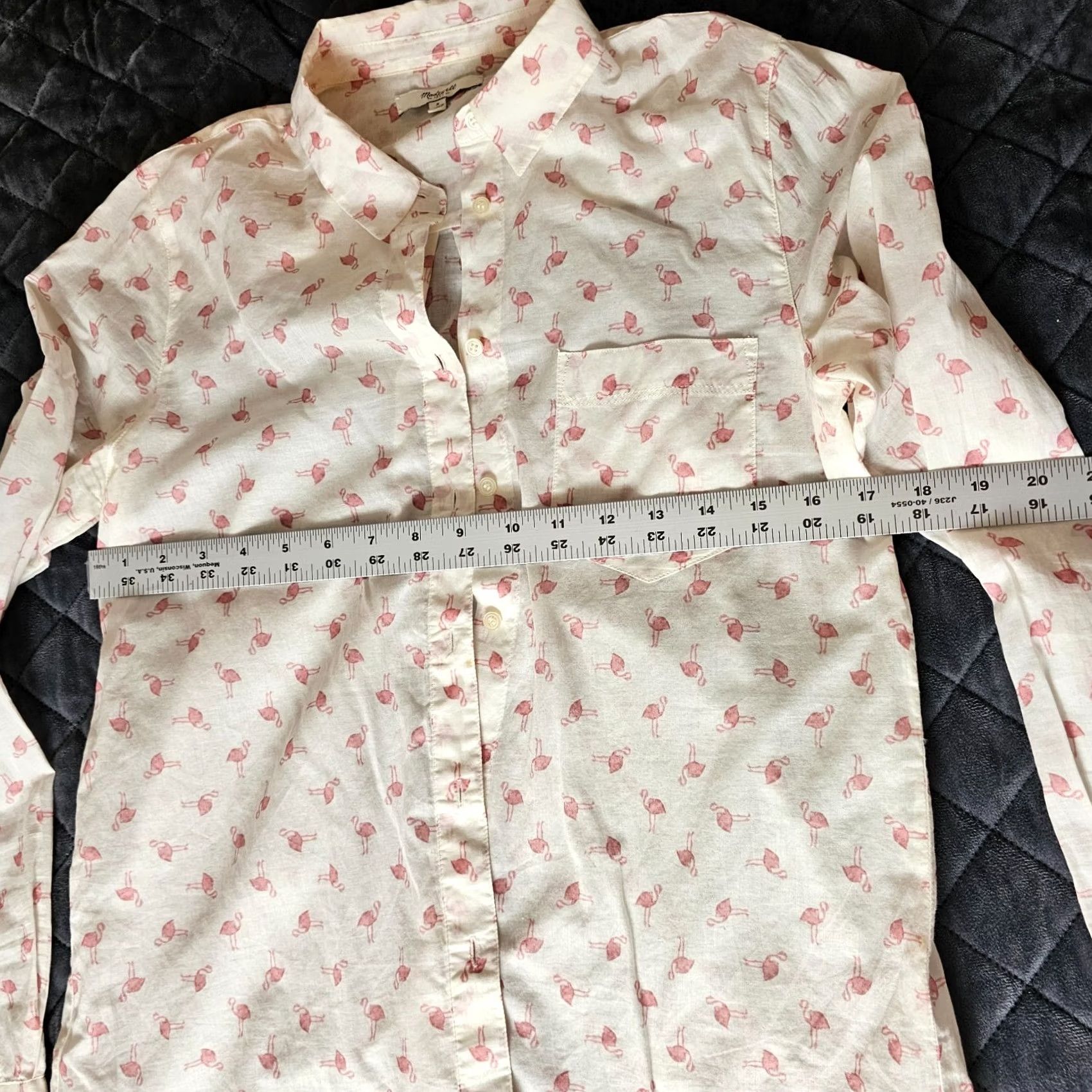 Madewell Madewell Pajama Top Shirt White Flamingo Print V-Neck Long Sleeve Button-Up Pocket Side Slit M/L? (Size S) Size S / US 4 / IT 40 - 5 Thumbnail