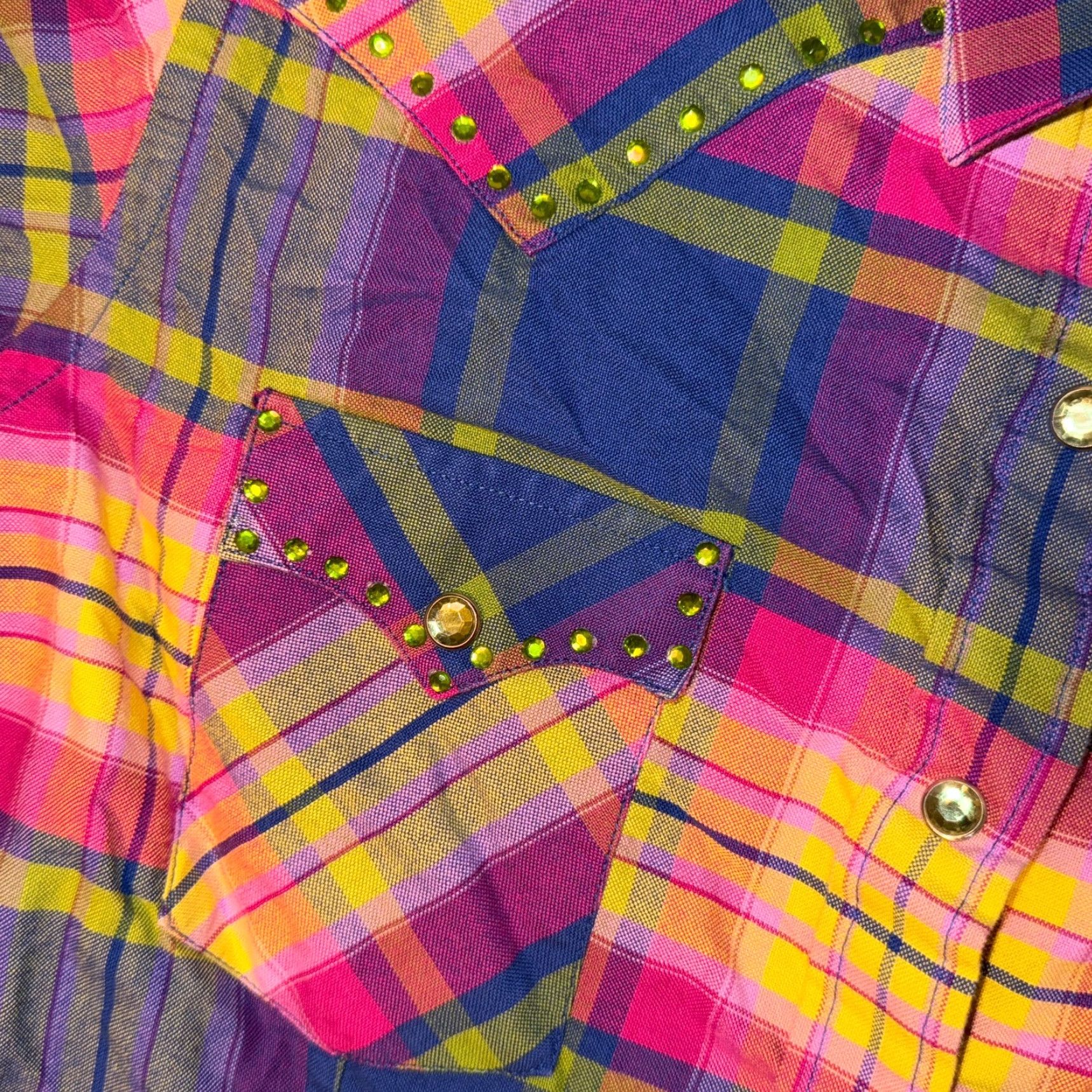 Vintage Panhandle Slim Shirt Pink Plaid Rhinestone Western Button-Up M Womens Regular Long Sleeve Cotton Size M / US 6-8 / IT 42-44 - 3 Thumbnail