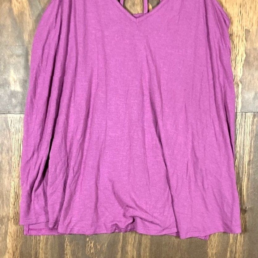 Vintage Express One Eleven Womens Blouse Purple V Neck Spaghetti Strap Tank Top Stretch Medium Shirt Sleeveless Casual Womens Size M / US 6-8 / IT 42-44 - 3 Thumbnail