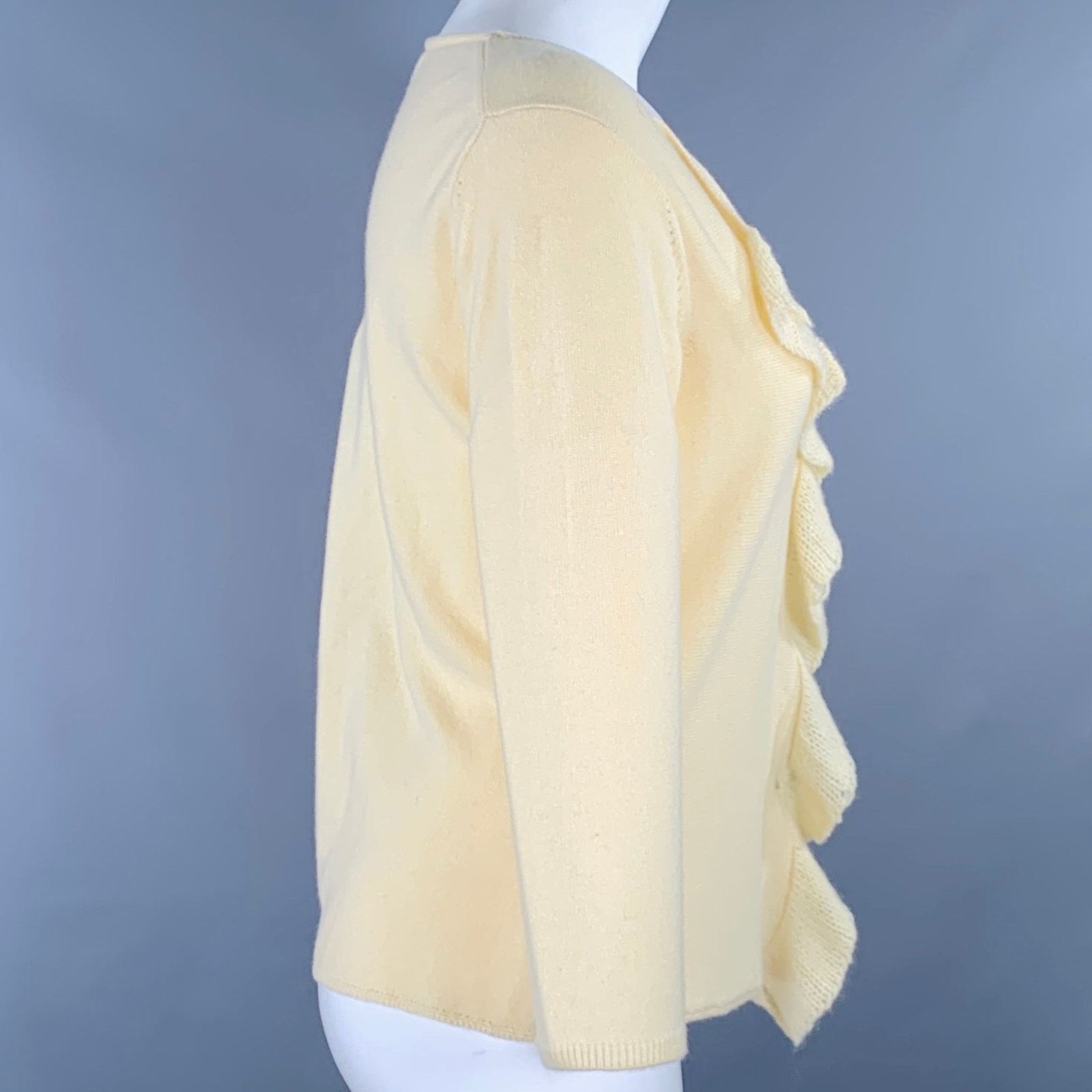 Other MAXSTUDIO Size M Yellow Cashmere Knit Ruffle Cardigan Size M / US 6-8 / IT 42-44 - 2 Thumbnail