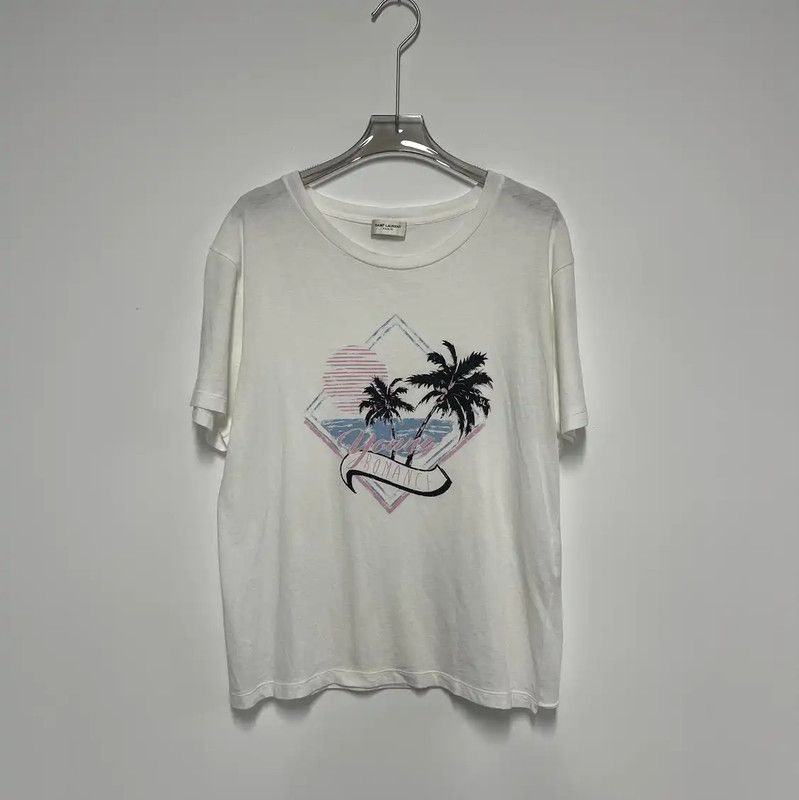 Yves Saint Laurent YSL Women's White Cotton Printed T-Shirt 0089 Size S / US 4 / IT 40 - 1 Thumbnail