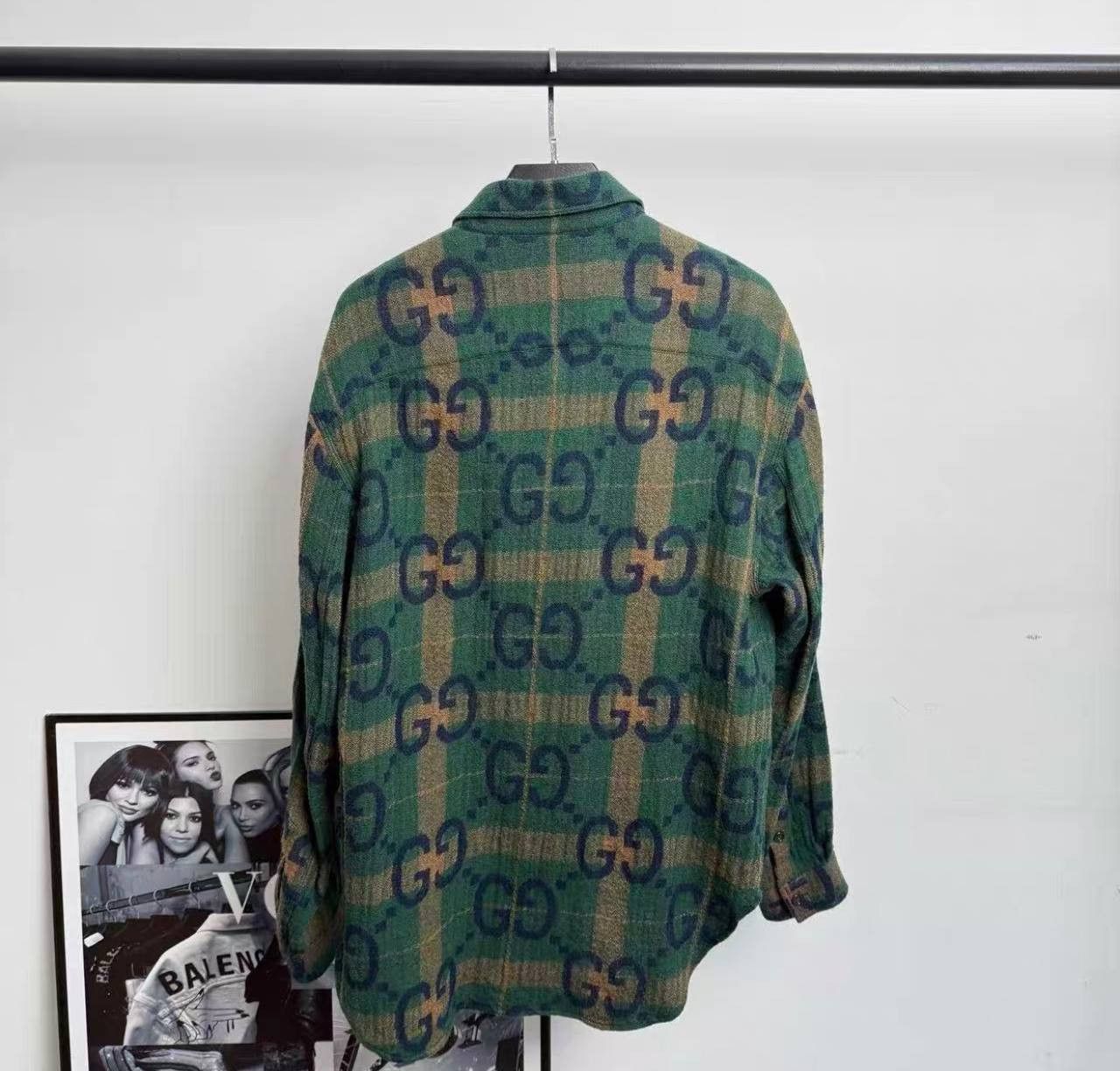 Gucci GUCCI green checked wool shirt with double G logo Size US M / EU 48-50 / 2 - 2 Thumbnail