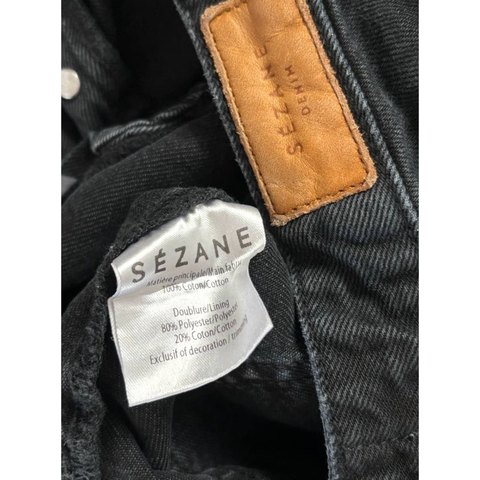Denime Sezane Jeans Womens 25 Black Denim Cotton Straight Button Jeans Belted 5-Pocket Design Classic Vintage: No Mens Womens Girls Boys Size 42" / US 20 - 3 Thumbnail