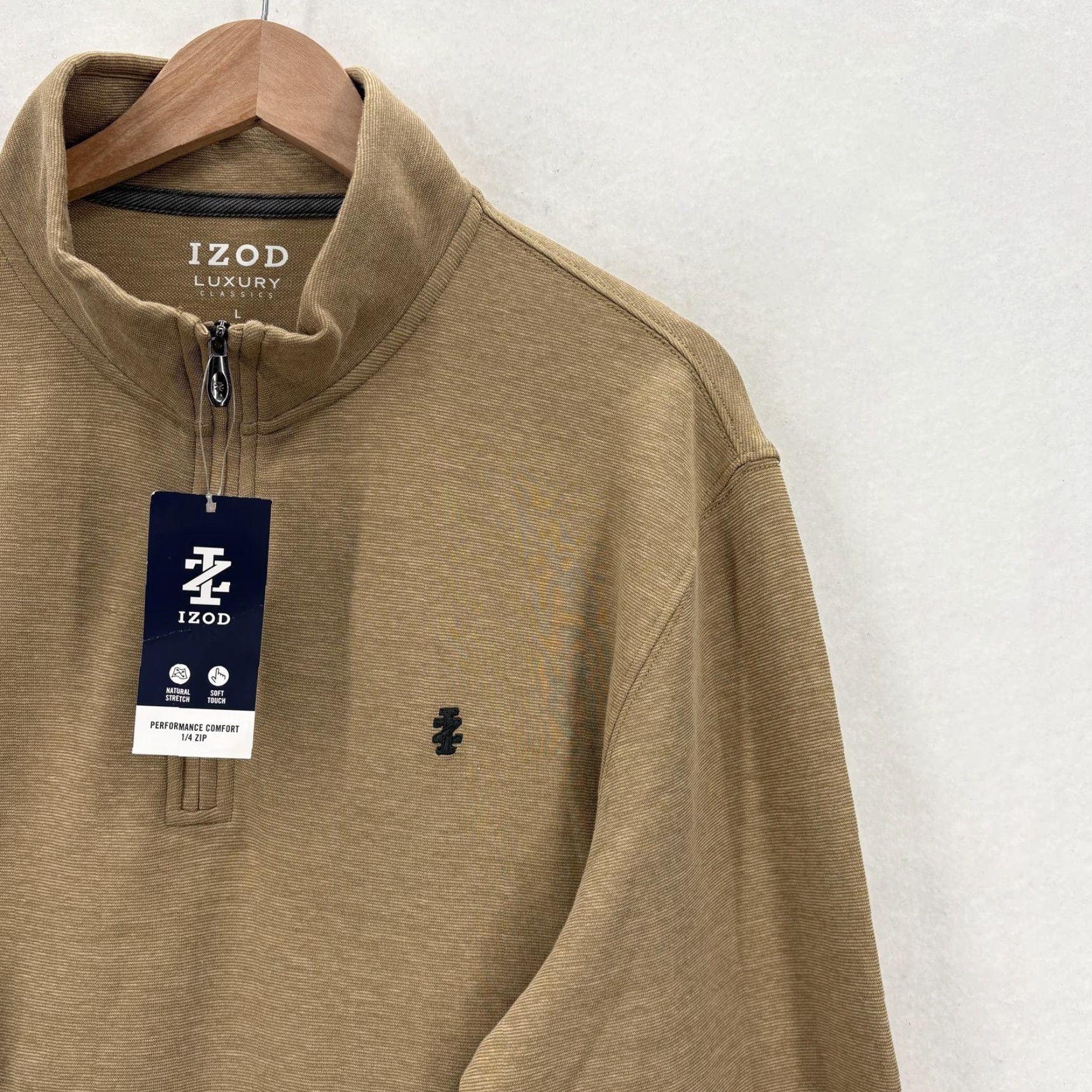 Izod VINTAGE Izod Sweater Mens Large Camel Heather Performance Luxury 1/4 Zip Pullover NWT Size US L / EU 52-54 / 3 - 2 Thumbnail
