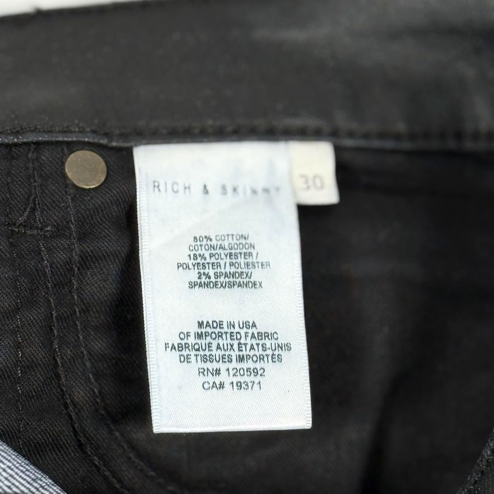 Denime Rich & Skinny Jeans 30 Black Coated Skinny Moto Stretch Denim Biker Goth USA Womens Size 30" / US 8 / IT 44 - 7 Thumbnail