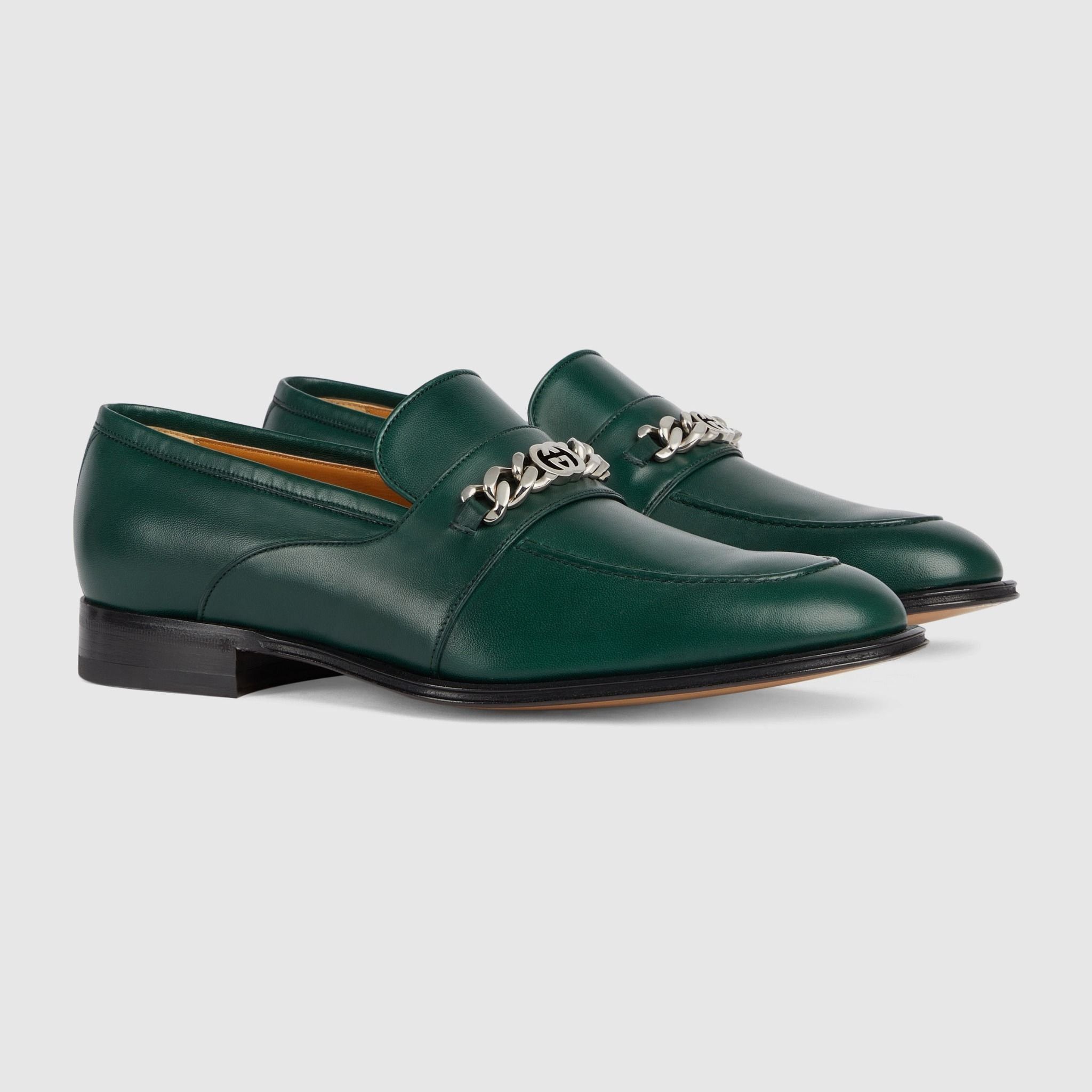 image of Gucci Loafer With Interlocking G In Green, Men's (Size 11)