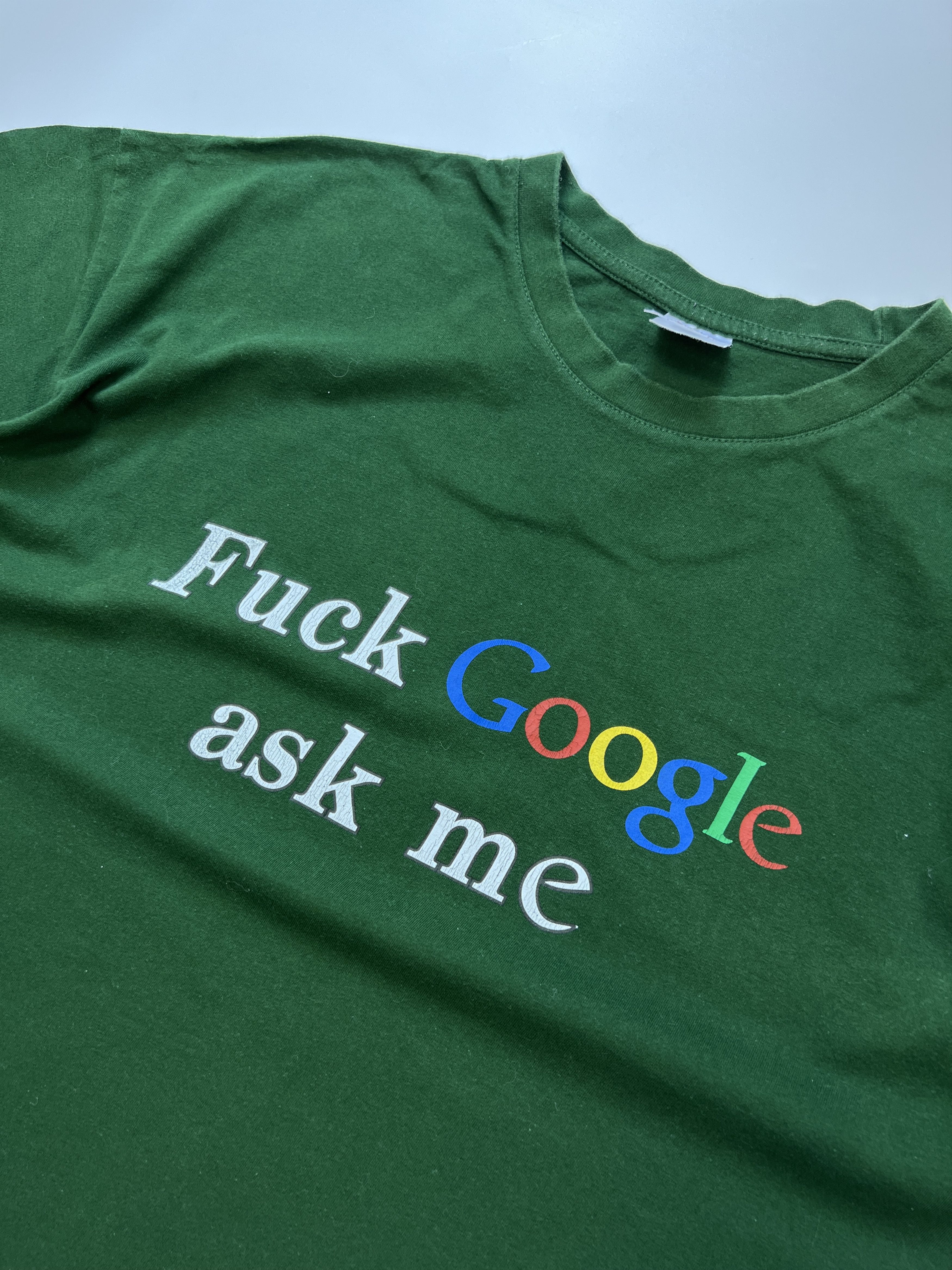 Vintage Fuck Google Ask Me Green Printed Tee Size US XL / EU 56 / 4 - 3 Thumbnail