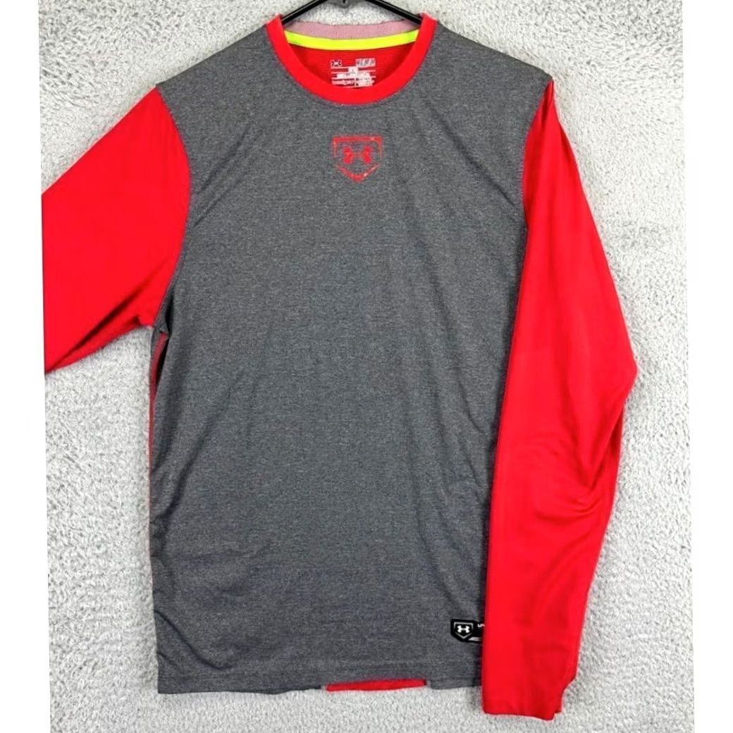Under Armour Under Armour Shirt Adult Medium Heat Gear Grey Red Baseball Fitted Jersey Mens Size US M / EU 48-50 / 2 - 3 Thumbnail