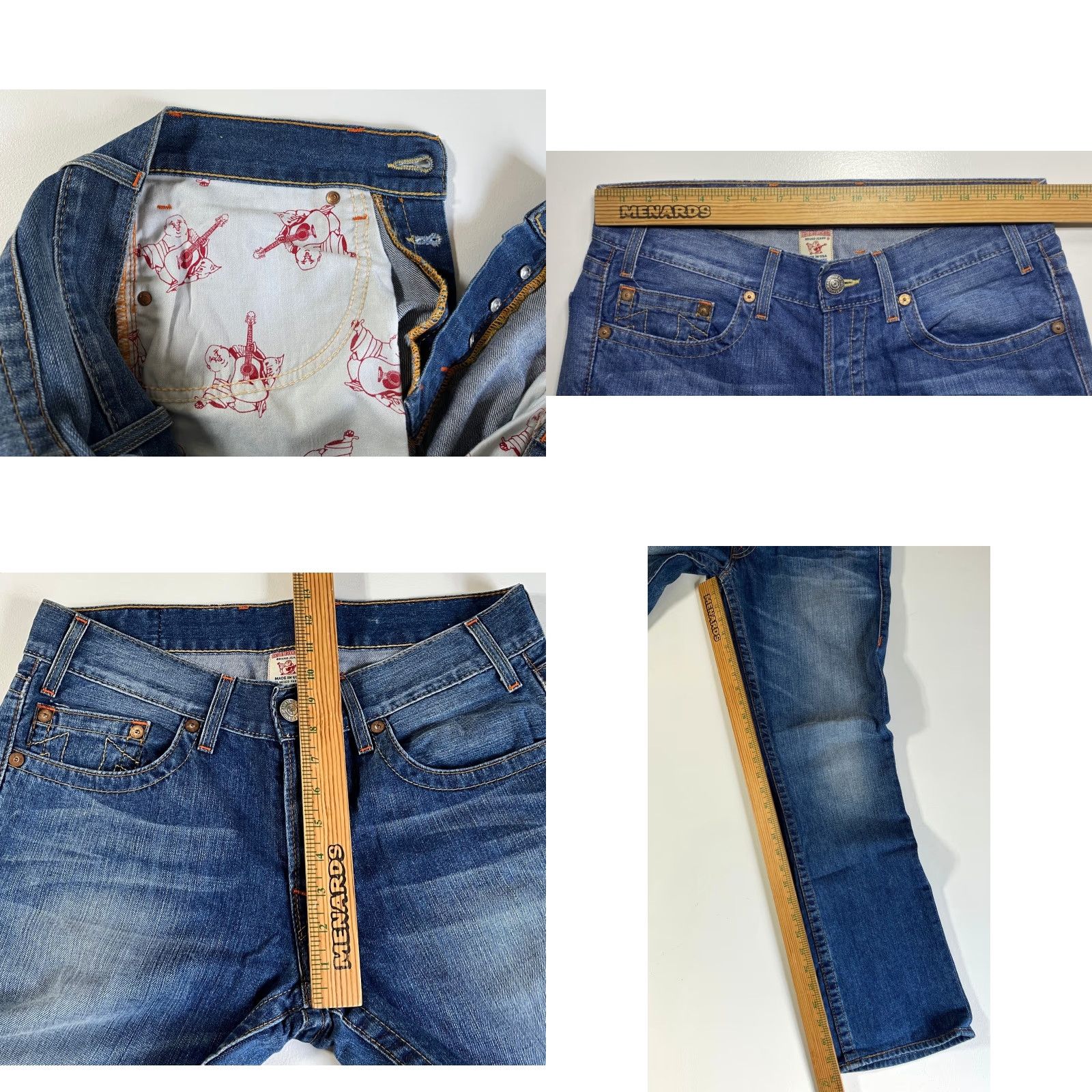 True Religion True Religion Jeans Slim Straight Leg Men's 33x32 Blue Denim Made in USA Regular 5-Pocket Pockets City USA Classic 90s Size US 33 - 9 Thumbnail